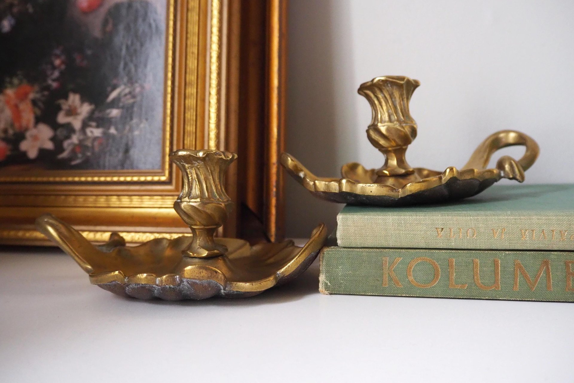 Set of two vintage chamber candlestick holders | Chamber candlestick holders | Antique bronze candleholders | Antique chamber candle holders