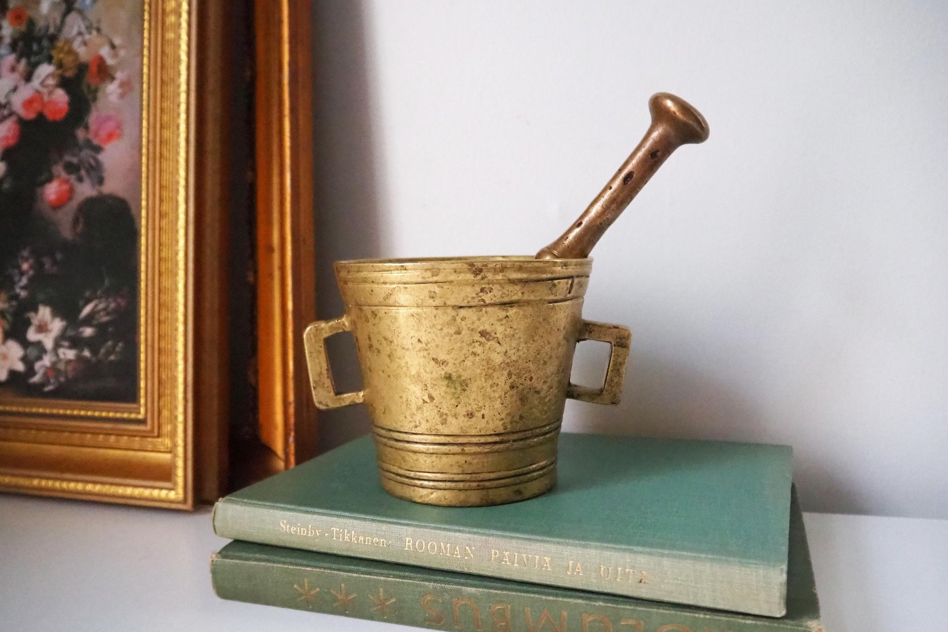 Vintage brass mortar and pestle | Heavy brass mortar | Vintage brass mortar | Large brass mortar set | Antique mortar set