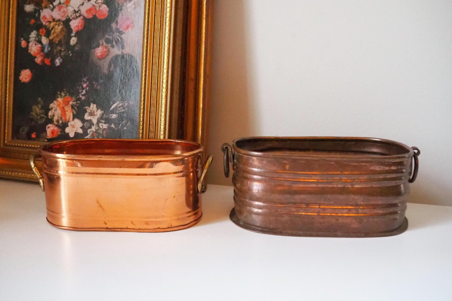Vintage copper planters | Set of two mismatched copper planters | Vintage planters | Oblong copper planters | Vintage copper pots
