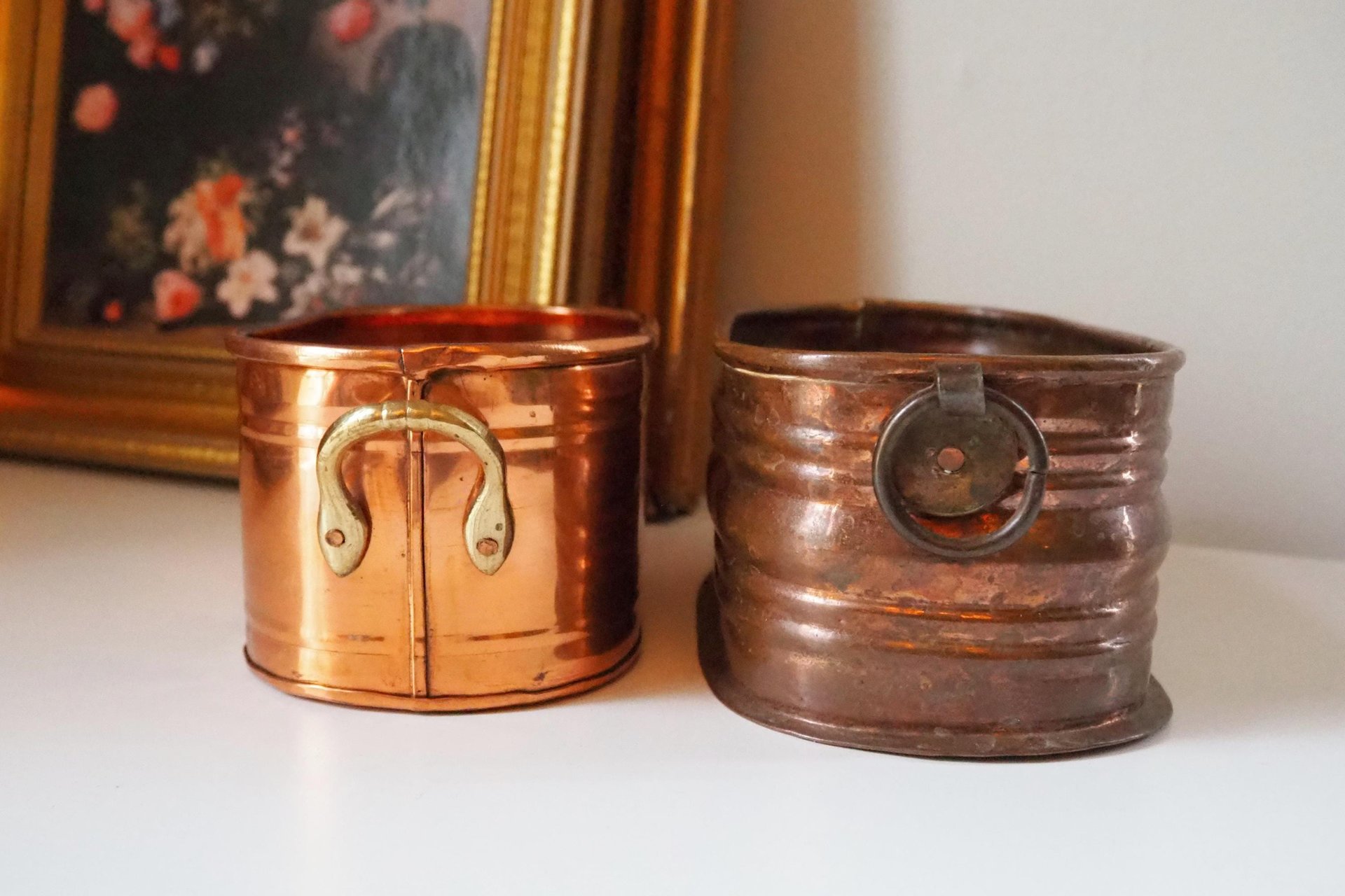 Vintage copper planters | Set of two mismatched copper planters | Vintage planters | Oblong copper planters | Vintage copper pots