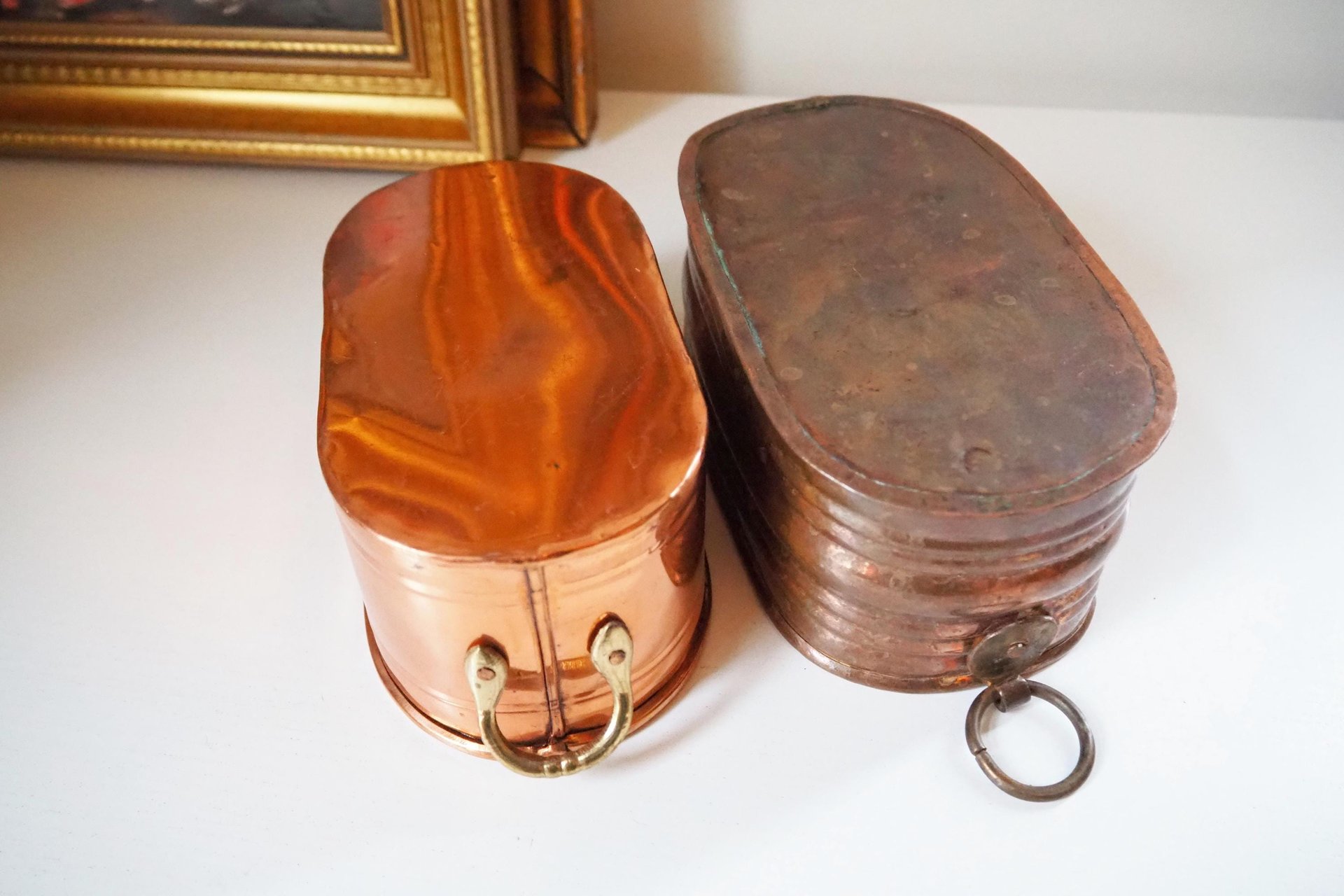 Vintage copper planters | Set of two mismatched copper planters | Vintage planters | Oblong copper planters | Vintage copper pots