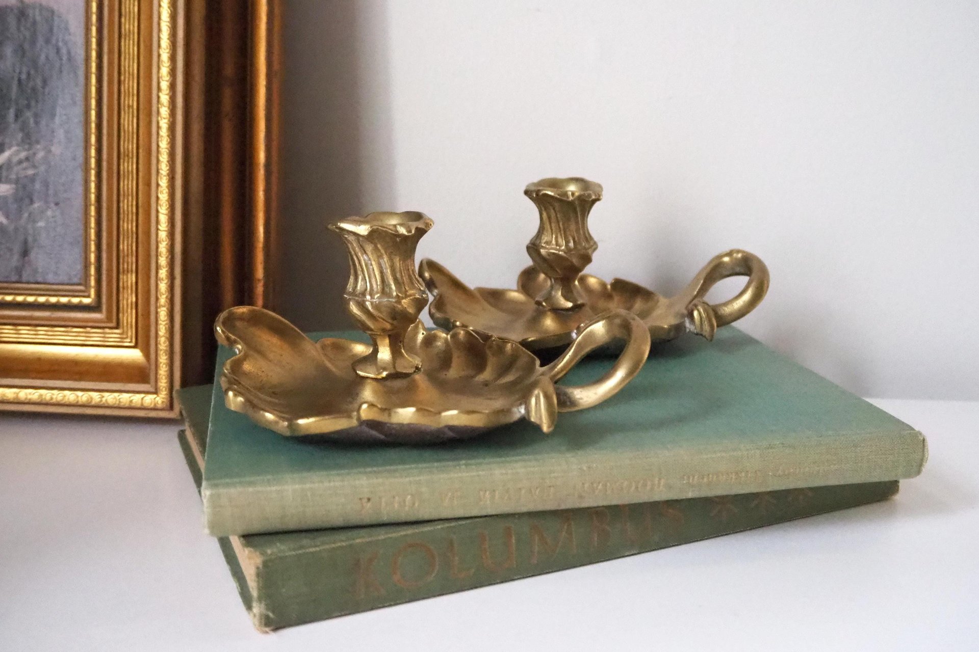 Set of two vintage chamber candlestick holders | Chamber candlestick holders | Antique bronze candleholders | Antique chamber candle holders