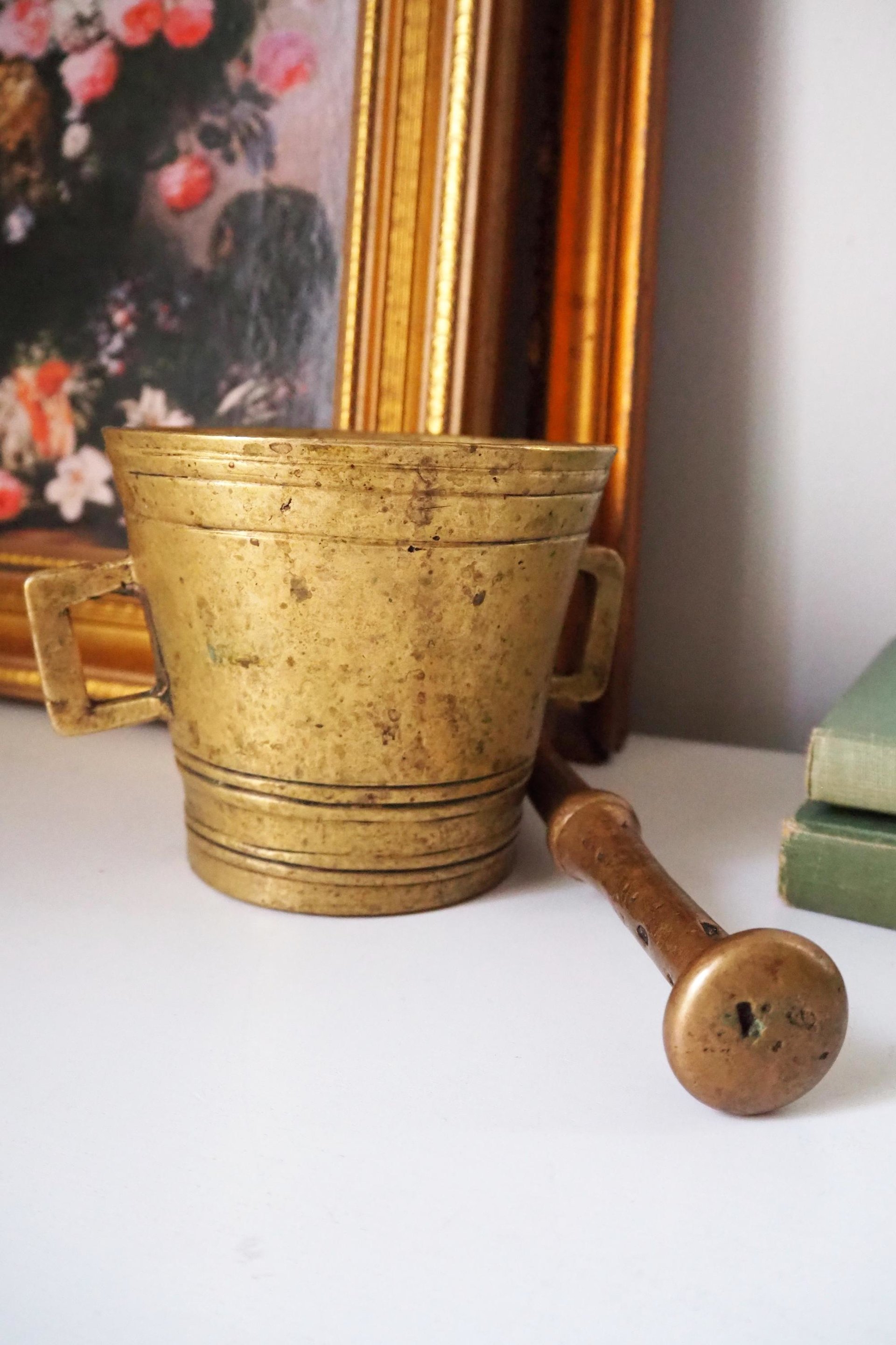 Vintage brass mortar and pestle | Heavy brass mortar | Vintage brass mortar | Large brass mortar set | Antique mortar set