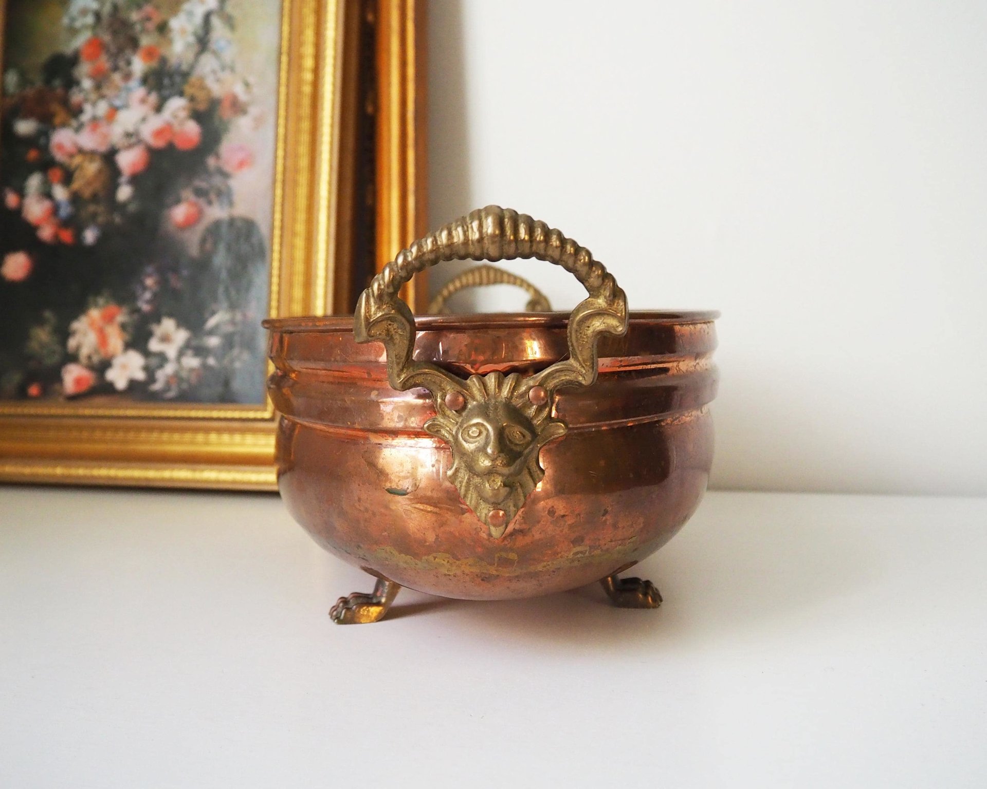 Vintage copper planter | Large copper planter | Oval copper planter | Vintage copper pot | Lion handle copper planter