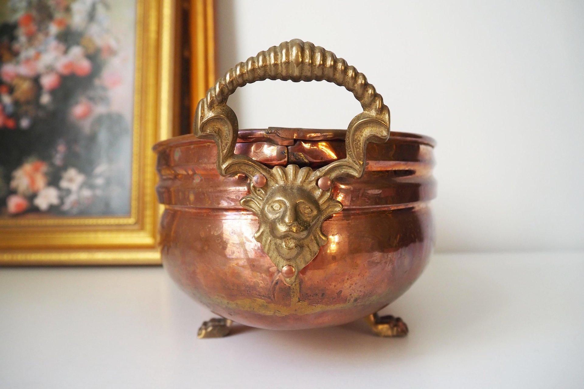 Vintage copper planter | Large copper planter | Oval copper planter | Vintage copper pot | Lion handle copper planter