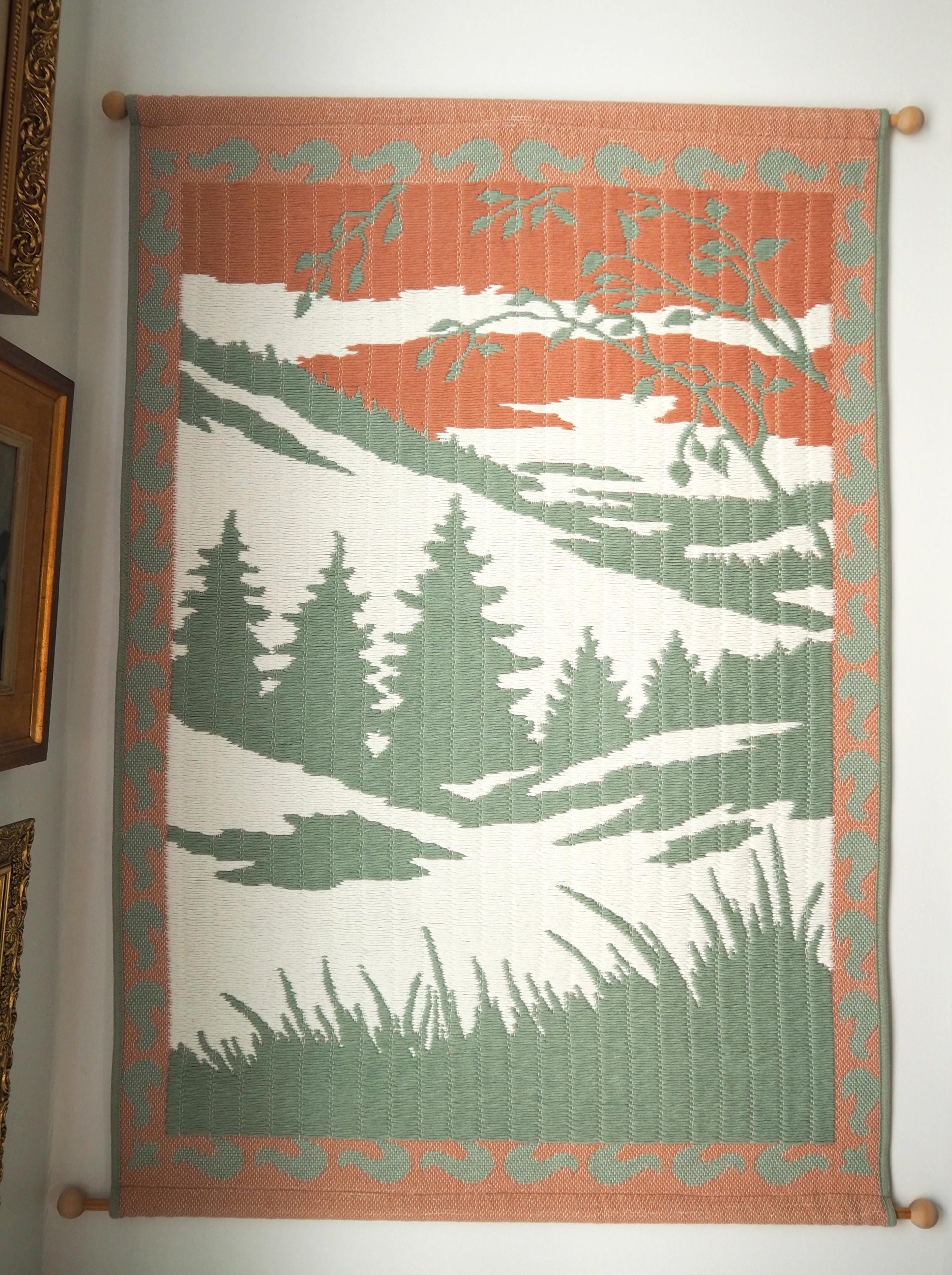 Vintage wall hanging | Large wall hanging | Vintage pink and mint green wall hanging | Scandinavian woven textile | Made in Finland