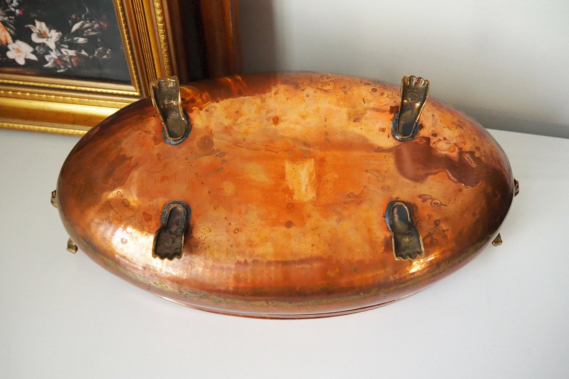 Vintage copper planter | Large copper planter | Oval copper planter | Vintage copper pot | Lion handle copper planter