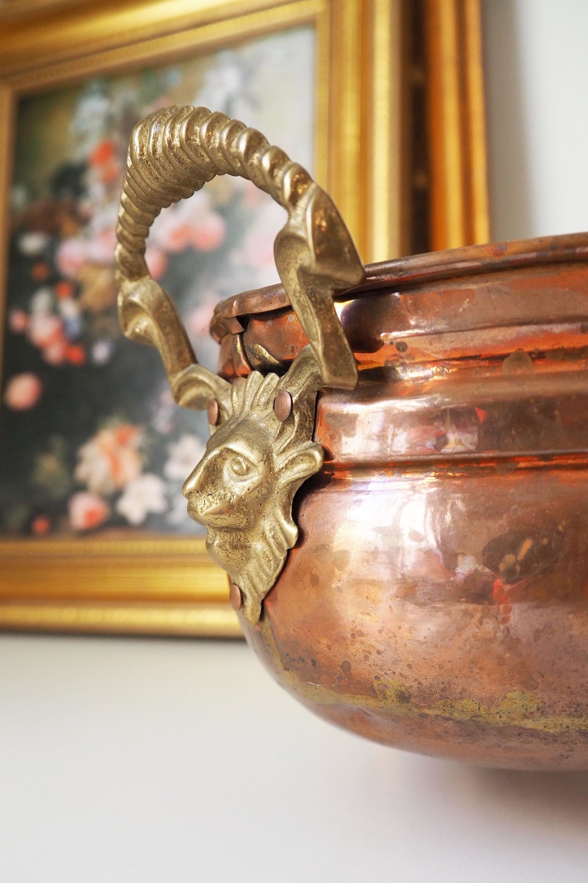 Vintage copper planter | Large copper planter | Oval copper planter | Vintage copper pot | Lion handle copper planter