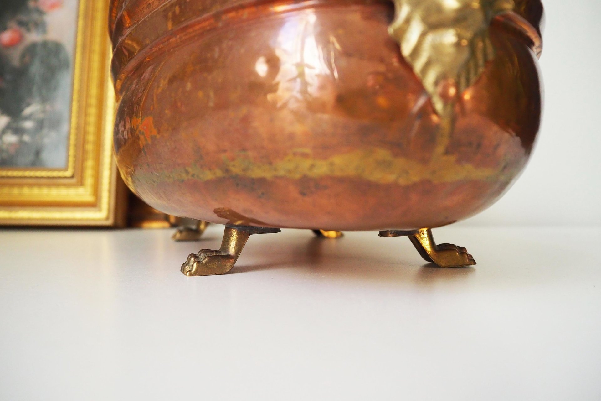 Vintage copper planter | Large copper planter | Oval copper planter | Vintage copper pot | Lion handle copper planter