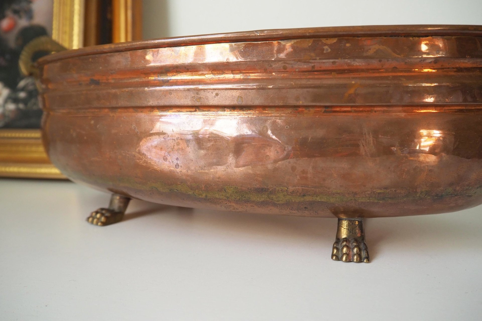 Vintage copper planter | Large copper planter | Oval copper planter | Vintage copper pot | Lion handle copper planter