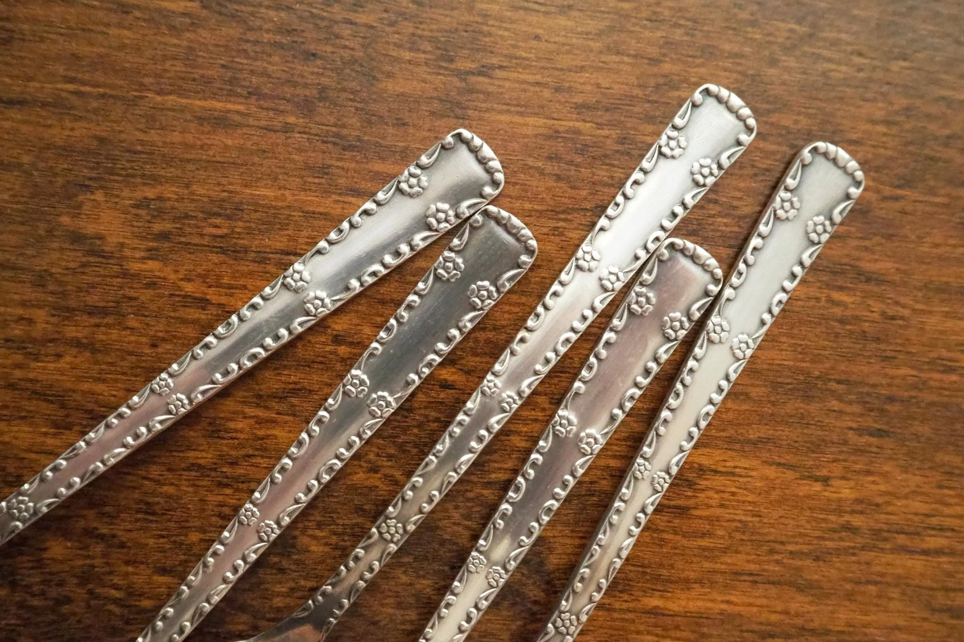 Set of five vintage teaspoons | Vintage alpacca silver teaspoons | Large teaspoons | Ornate teaspoons | USSR teaspoons