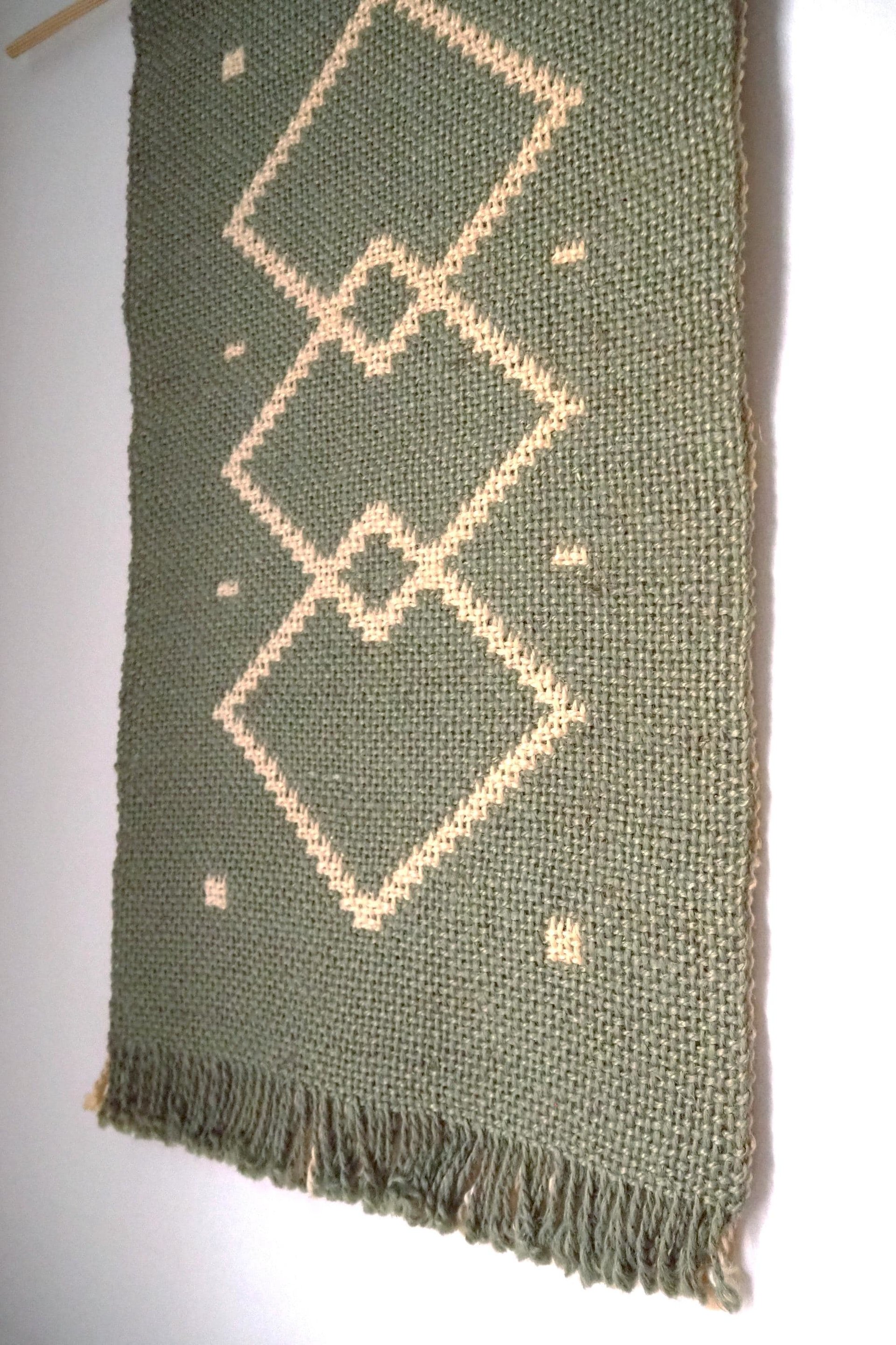 Vintage wall hanging | Mint green and white wall hanging | Geometric wall hanging | Scandinavian woven textile | Made in Finland