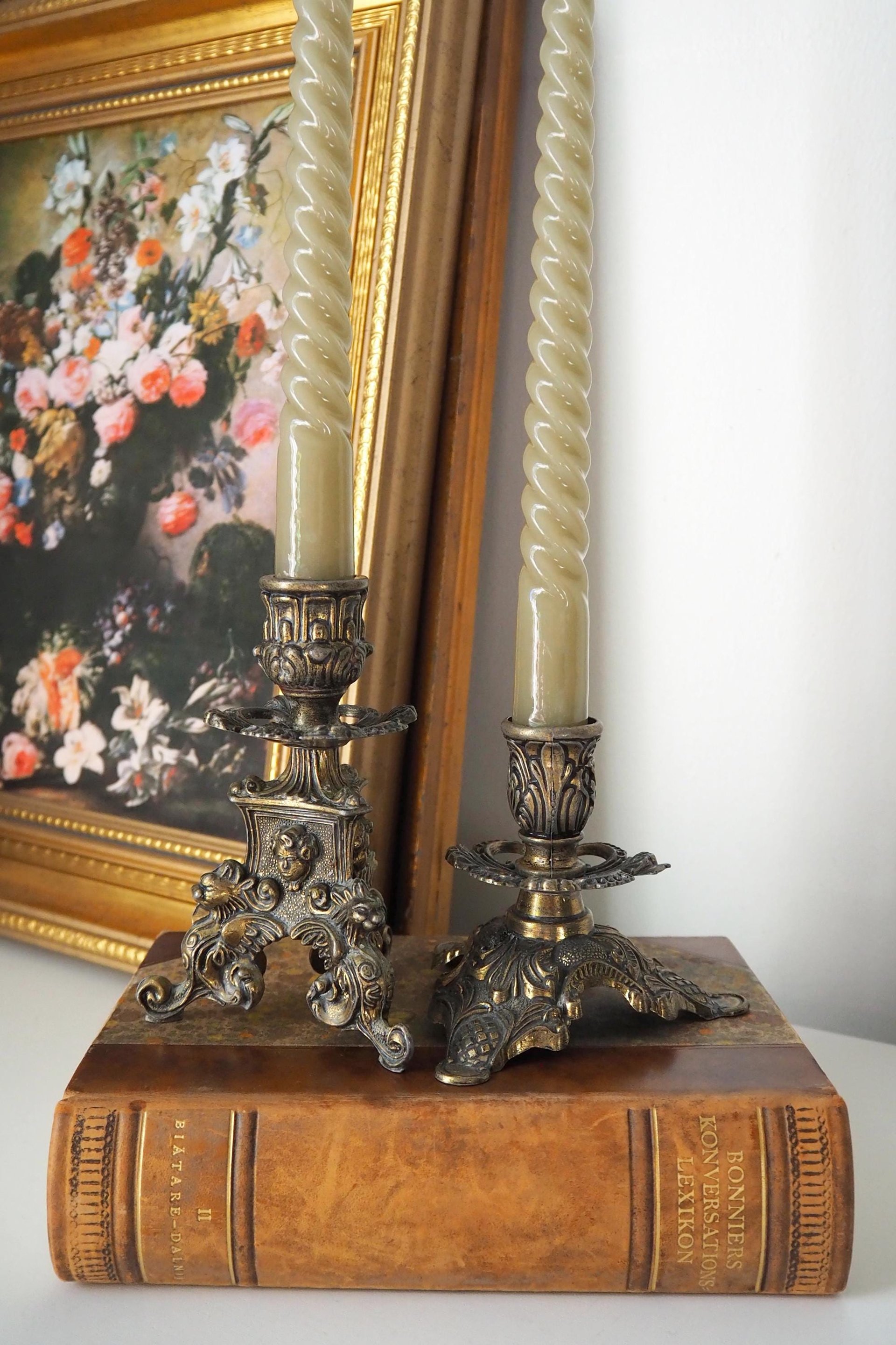 Set of two vintage candlestick holders | Italian candlestick holders | Ornate candlestick holders | Made in Italy