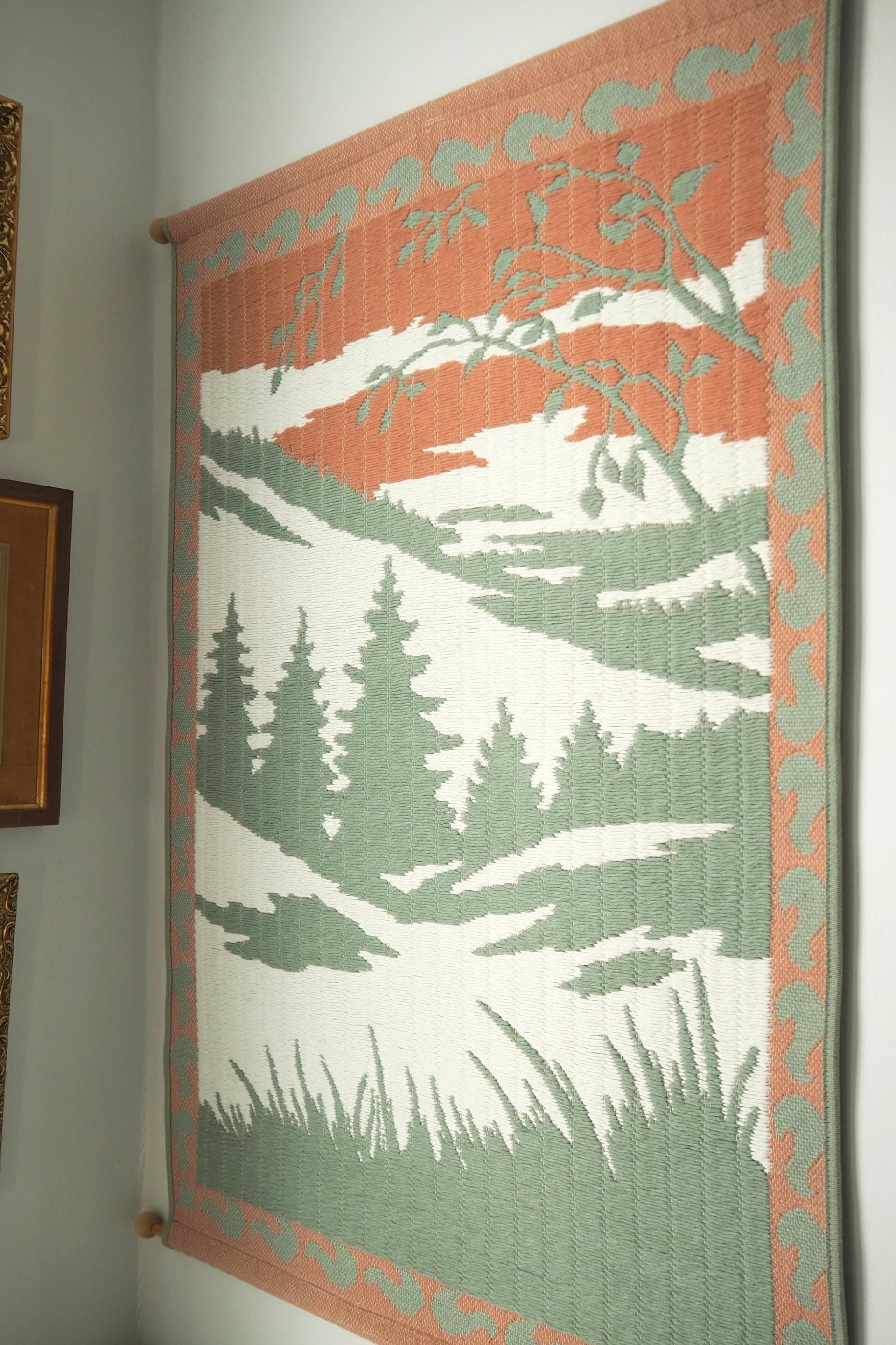 Vintage wall hanging | Large wall hanging | Vintage pink and mint green wall hanging | Scandinavian woven textile | Made in Finland