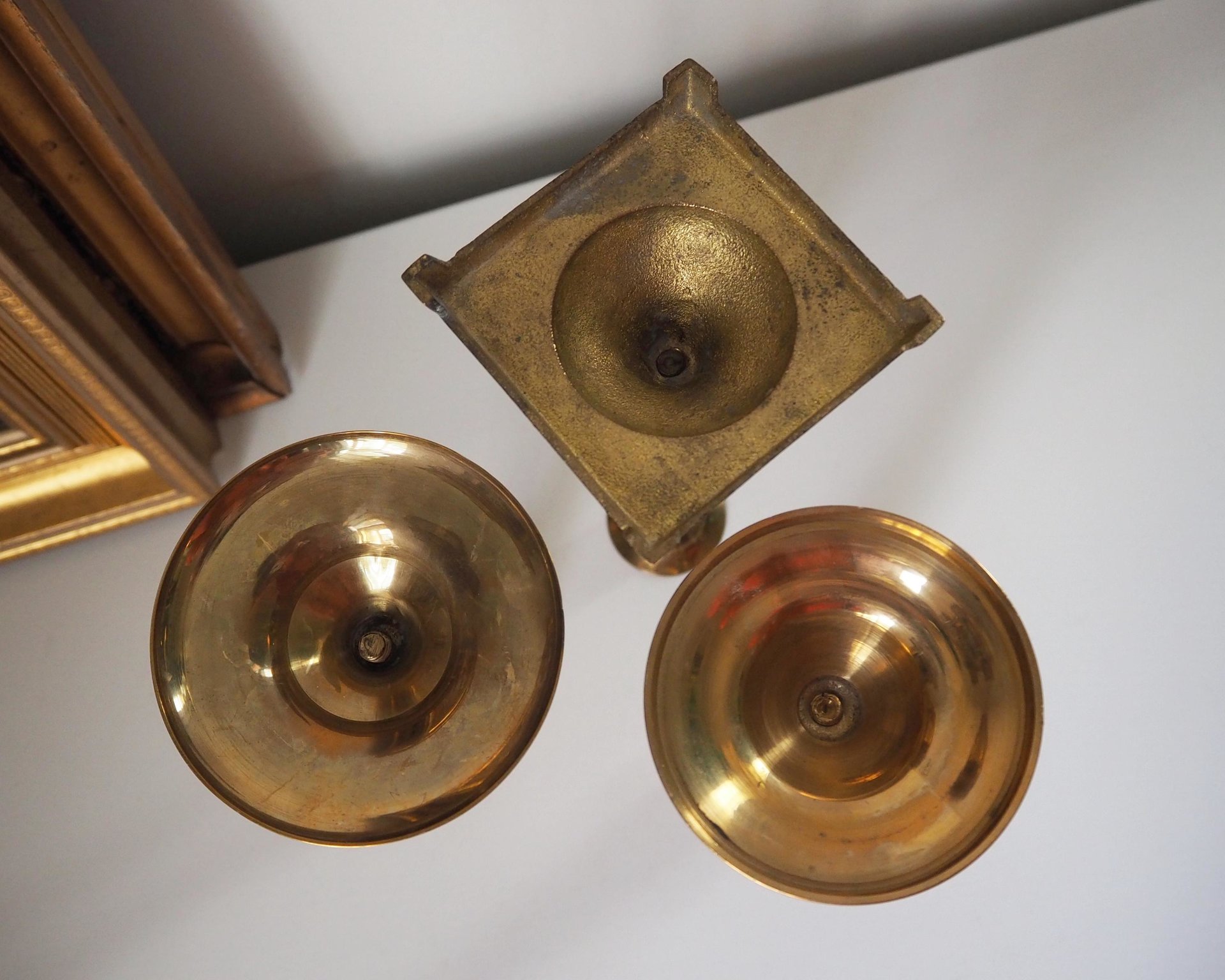 Set of three mismatched vintage candlestick holders | Brass candlestick holders | Vintage brass candle holders | Mismatched candle holders