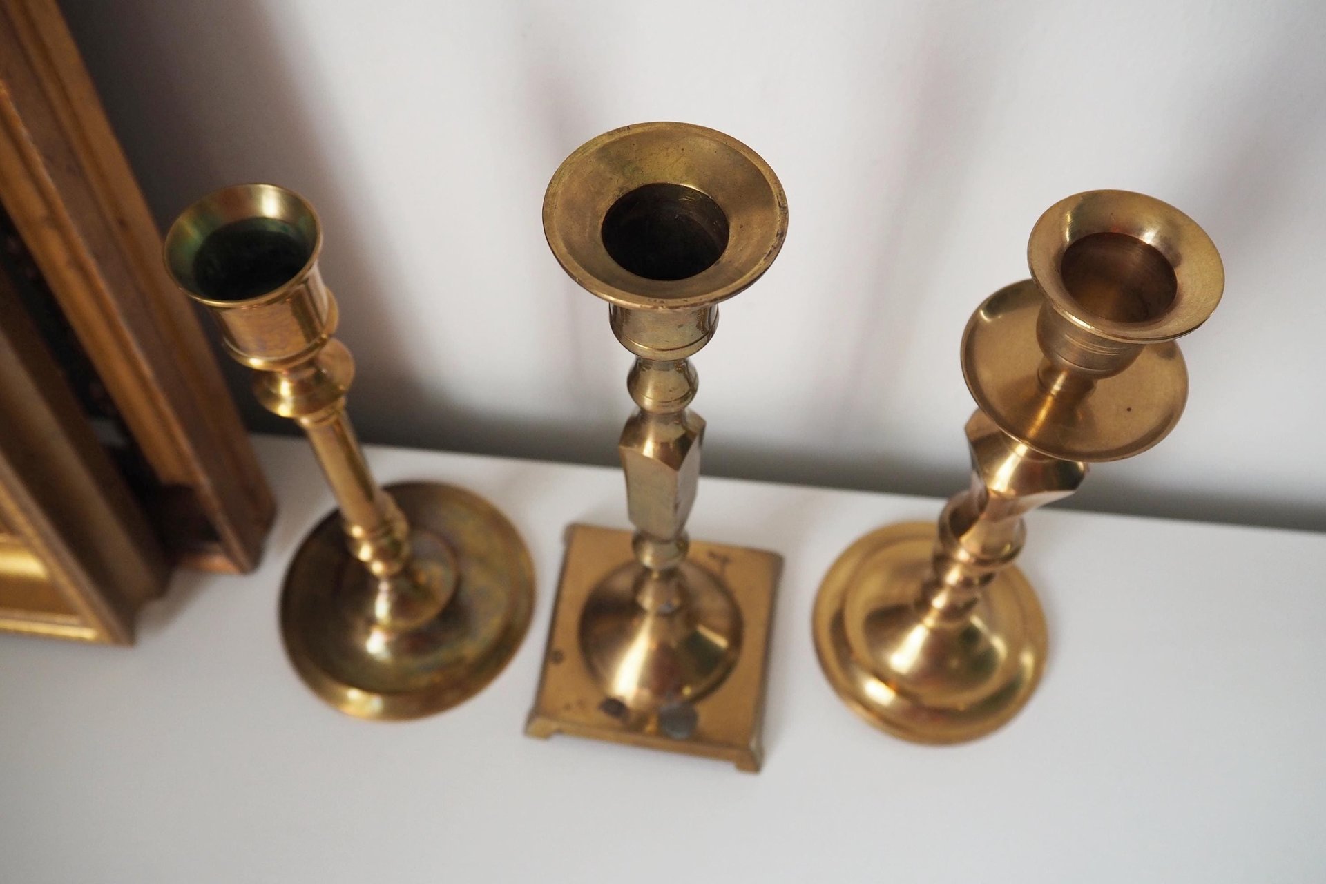 Set of three mismatched vintage candlestick holders | Brass candlestick holders | Vintage brass candle holders | Mismatched candle holders