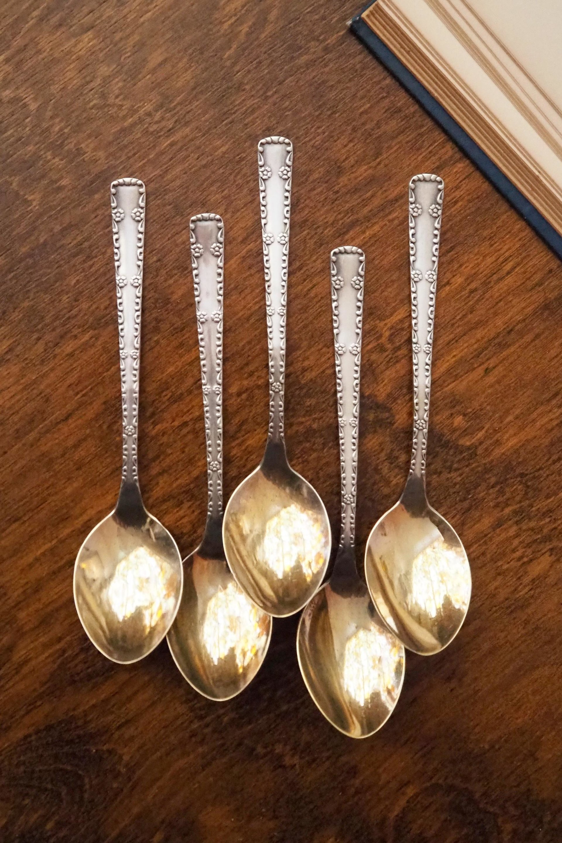 Set of five vintage teaspoons | Vintage alpacca silver teaspoons | Large teaspoons | Ornate teaspoons | USSR teaspoons