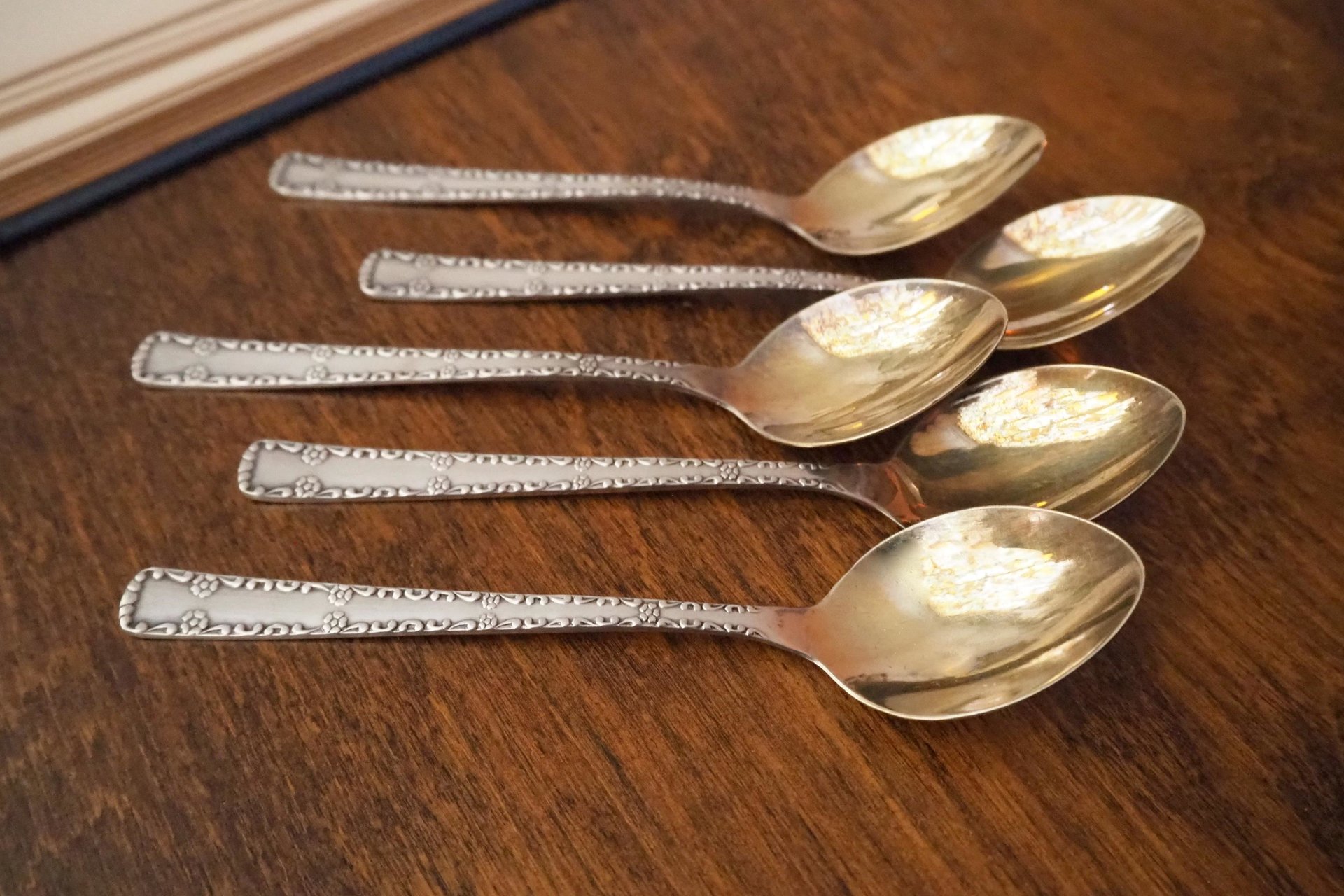 Set of five vintage teaspoons | Vintage alpacca silver teaspoons | Large teaspoons | Ornate teaspoons | USSR teaspoons