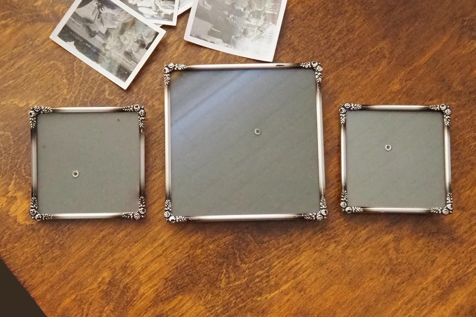 Set of three vintage photo frames | Vintage silver plated photo frames | Silver plated square frames | Silver plated picture frames