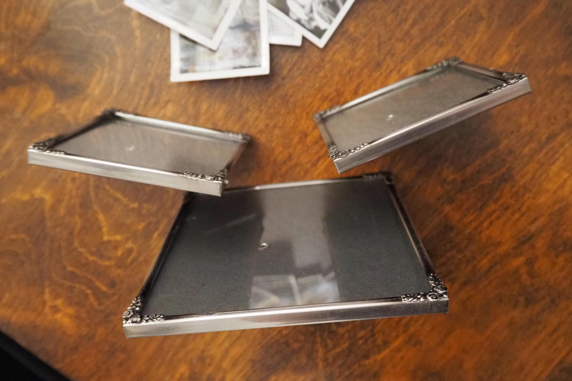 Set of three vintage photo frames | Vintage silver plated photo frames | Silver plated square frames | Silver plated picture frames