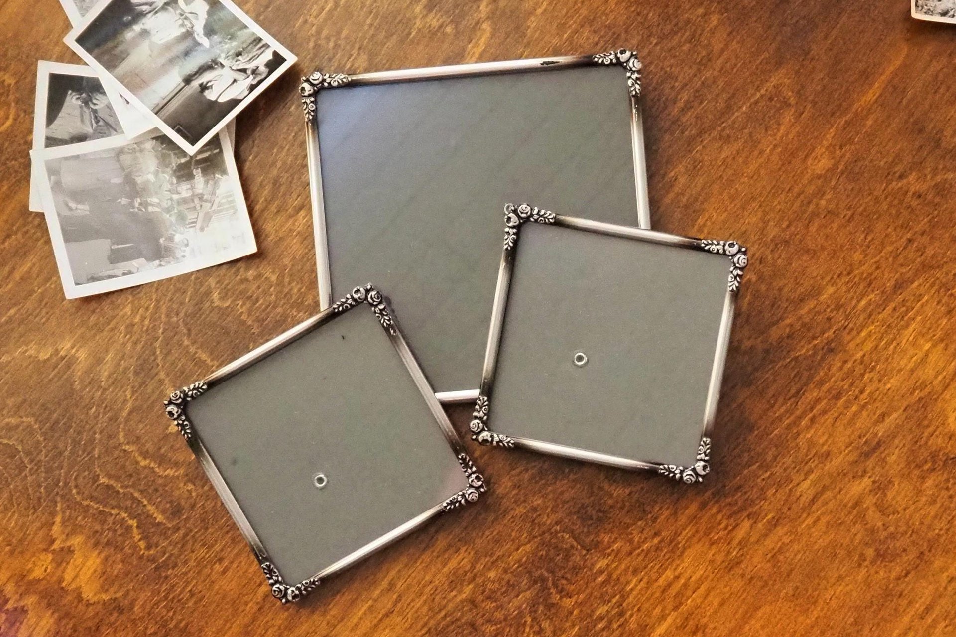 Set of three vintage photo frames | Vintage silver plated photo frames | Silver plated square frames | Silver plated picture frames