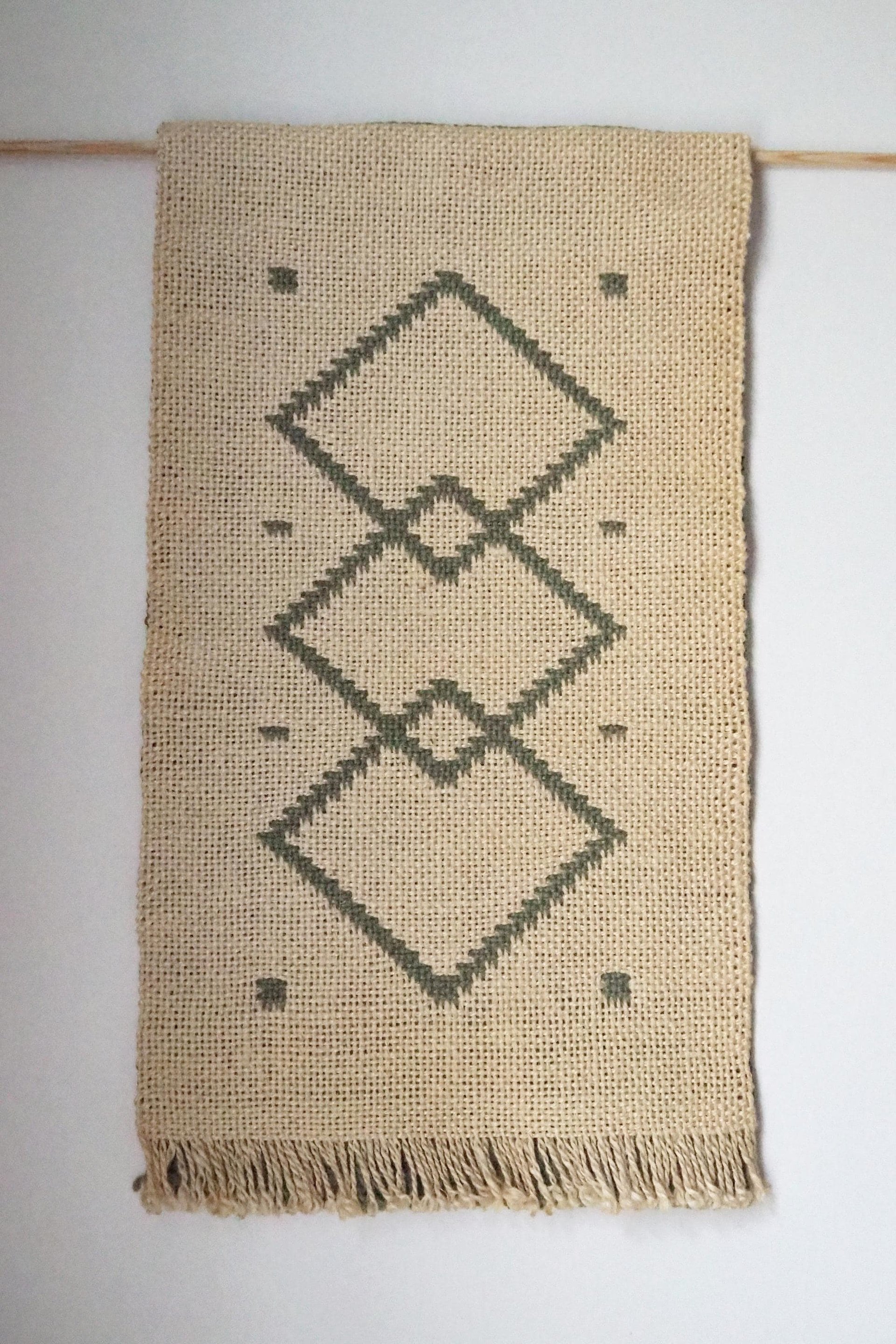 Vintage wall hanging | Mint green and white wall hanging | Geometric wall hanging | Scandinavian woven textile | Made in Finland