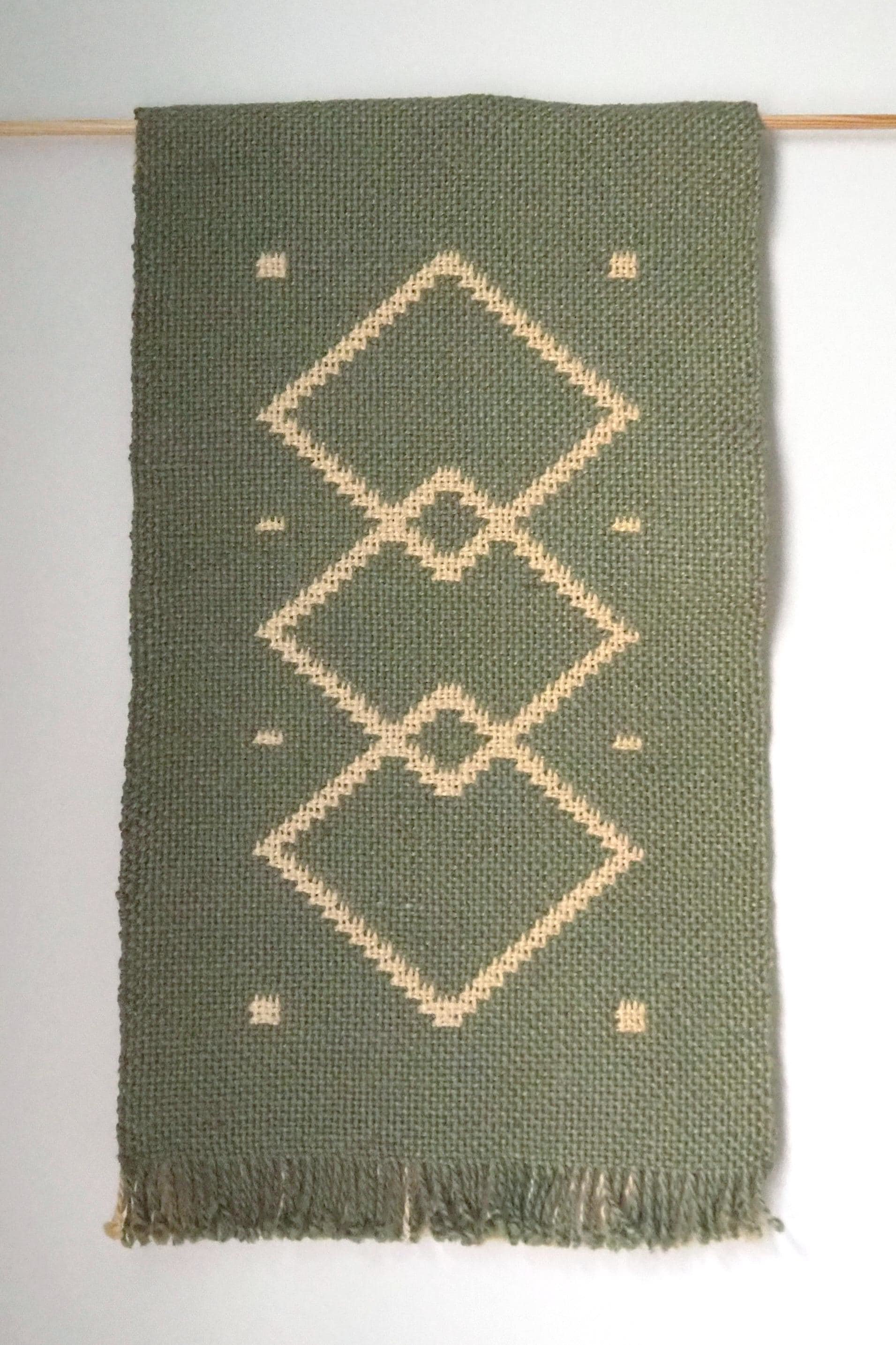 Vintage wall hanging | Mint green and white wall hanging | Geometric wall hanging | Scandinavian woven textile | Made in Finland