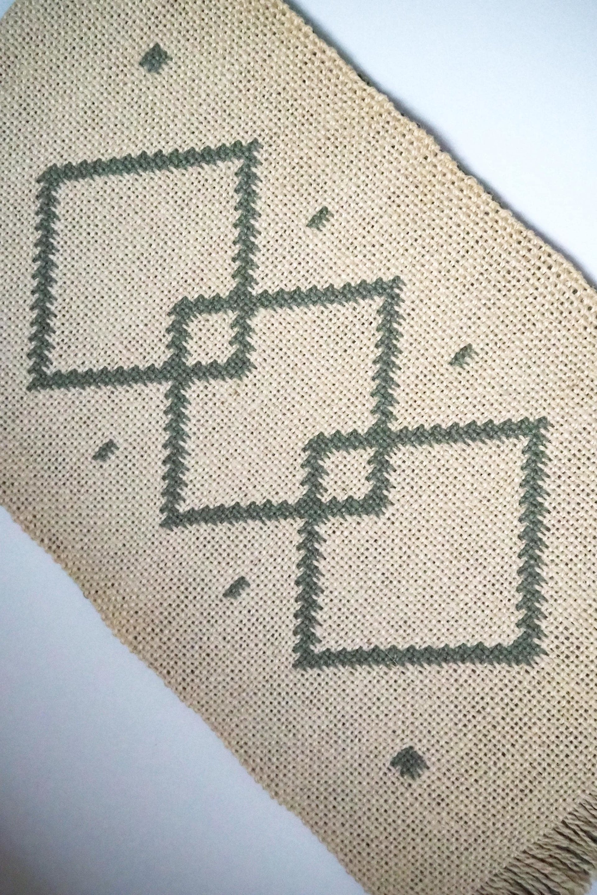 Vintage wall hanging | Mint green and white wall hanging | Geometric wall hanging | Scandinavian woven textile | Made in Finland