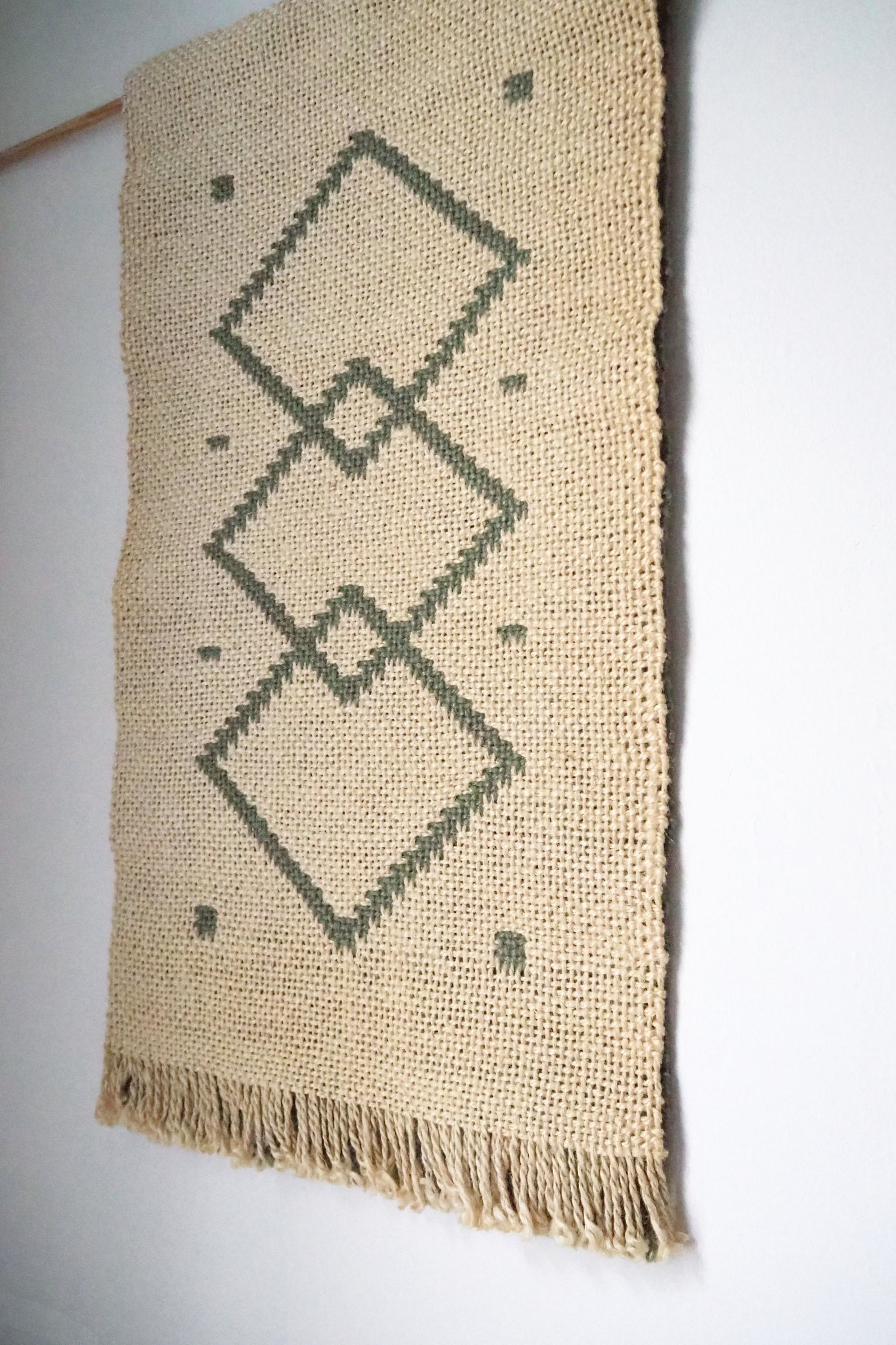 Vintage wall hanging | Mint green and white wall hanging | Geometric wall hanging | Scandinavian woven textile | Made in Finland
