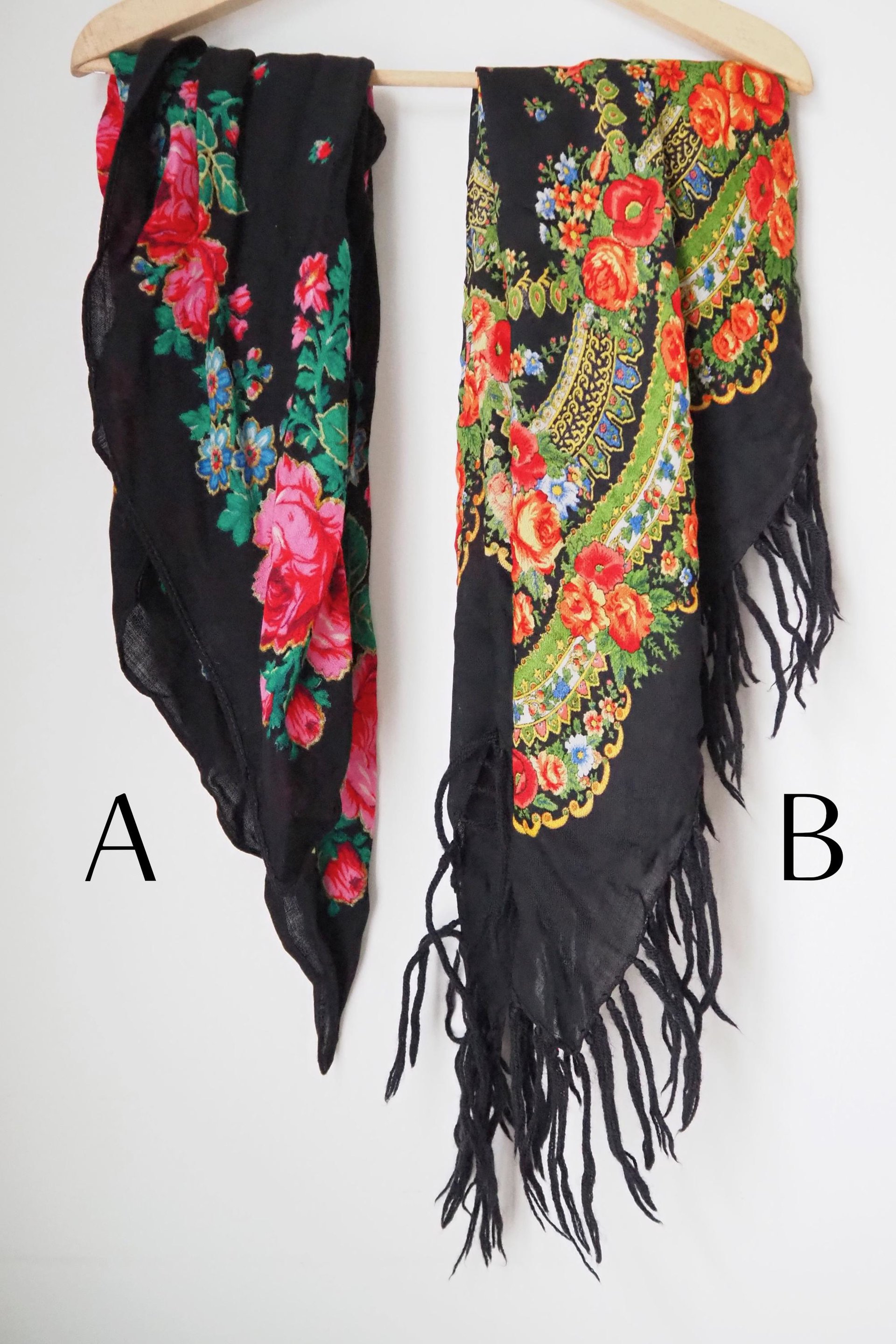 Vintage floral scarves | Floral scarf with a fringe | Vintage wool scarf | Vintage wool shawl | Vintage floral scarf