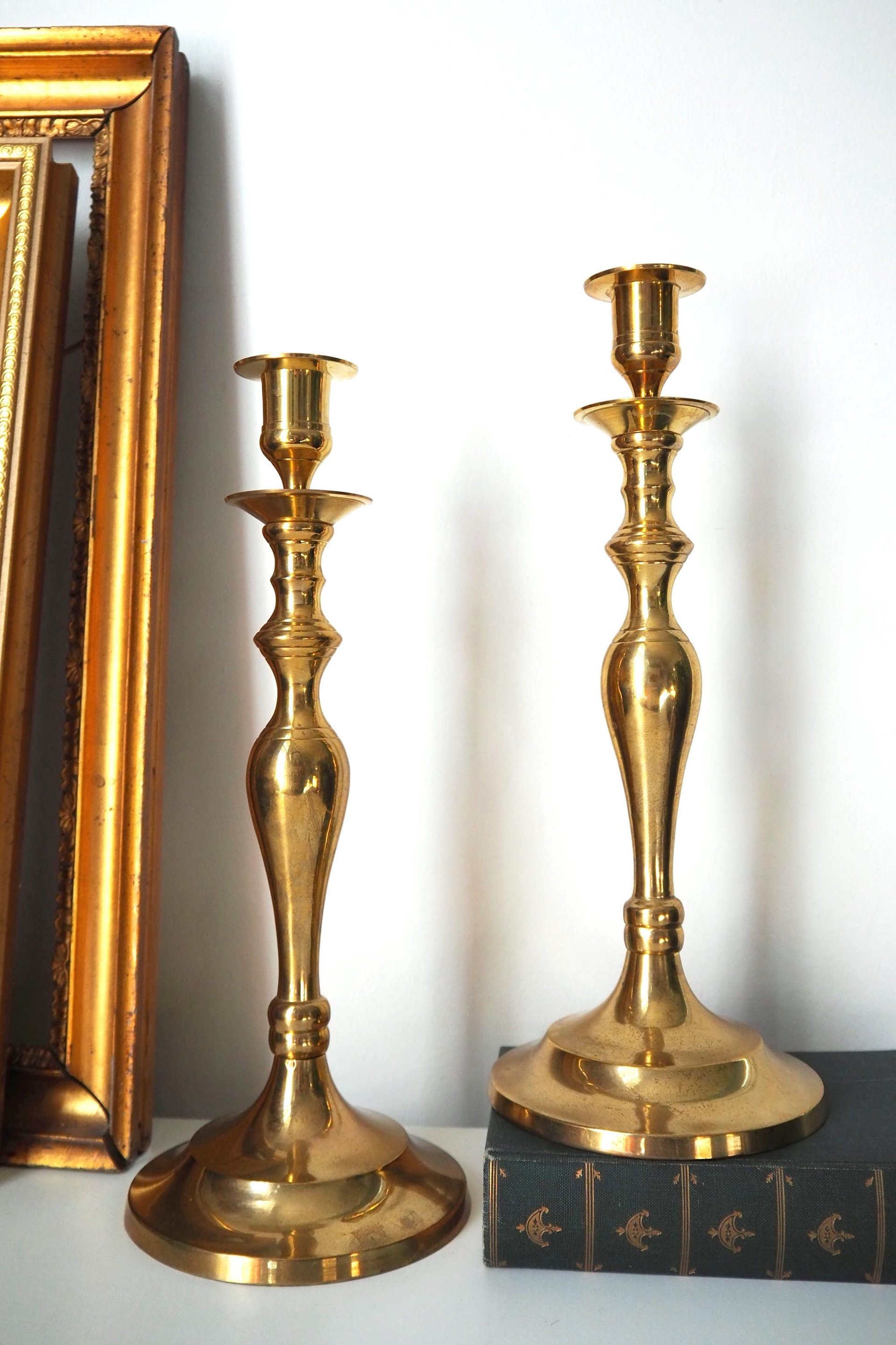 Vintage brass candlestick holders | Matching vintage candlestick holders | Brass candlestick holders | Tall brass candlestick holders