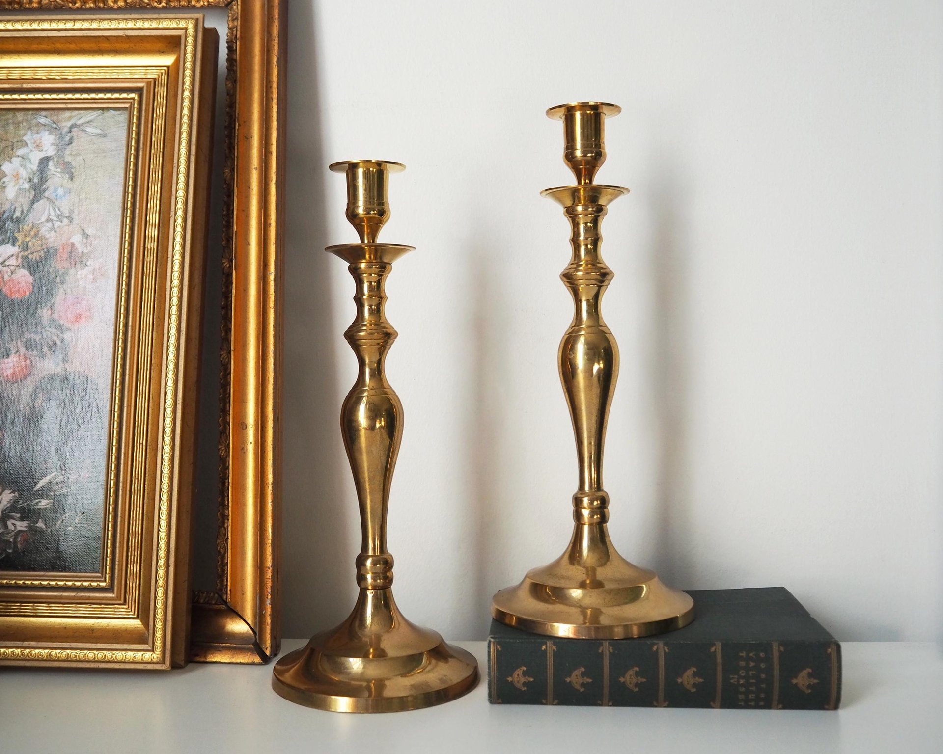 Vintage brass candlestick holders | Matching vintage candlestick holders | Brass candlestick holders | Tall brass candlestick holders