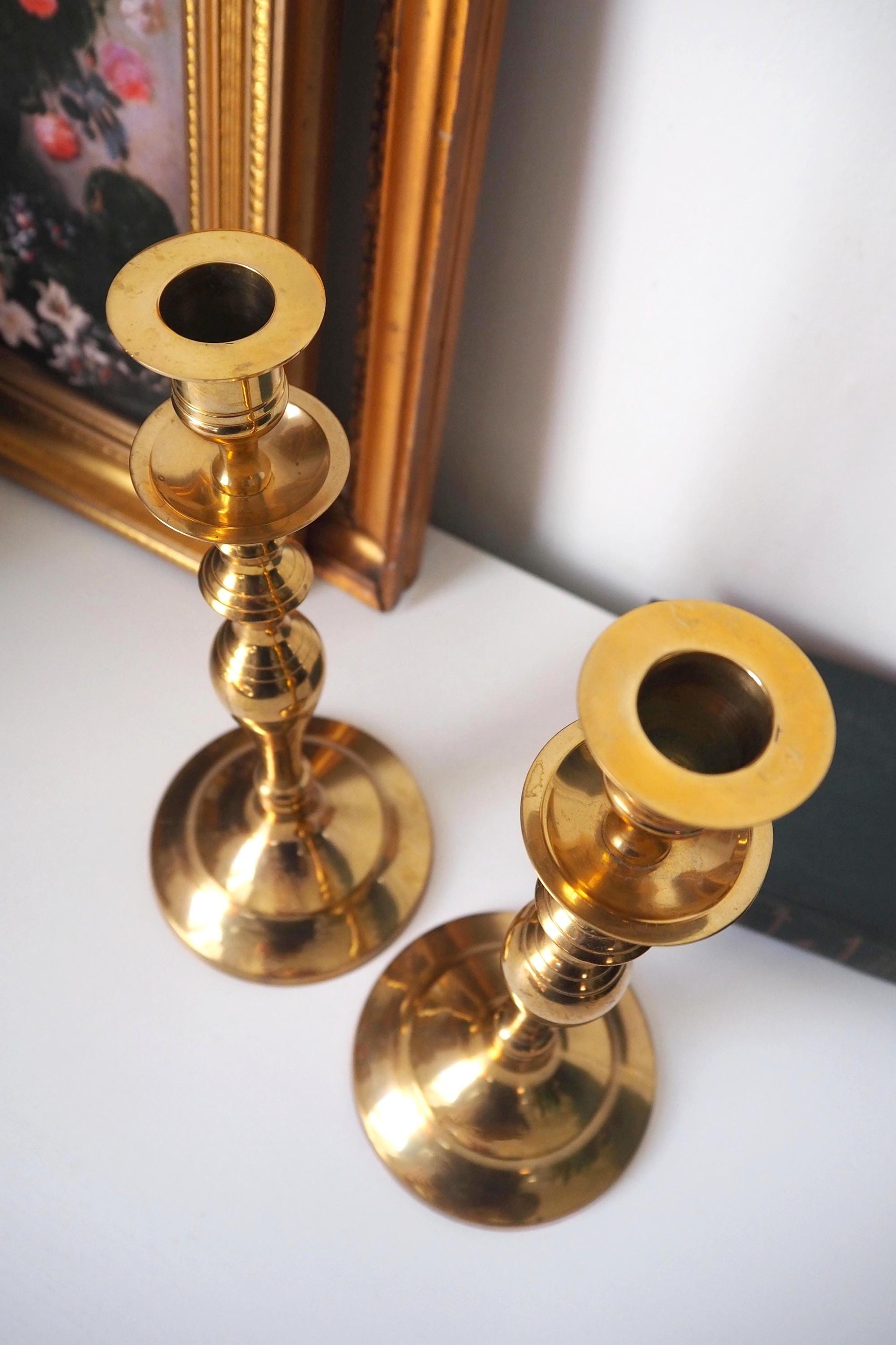 Vintage brass candlestick holders | Matching vintage candlestick holders | Brass candlestick holders | Tall brass candlestick holders