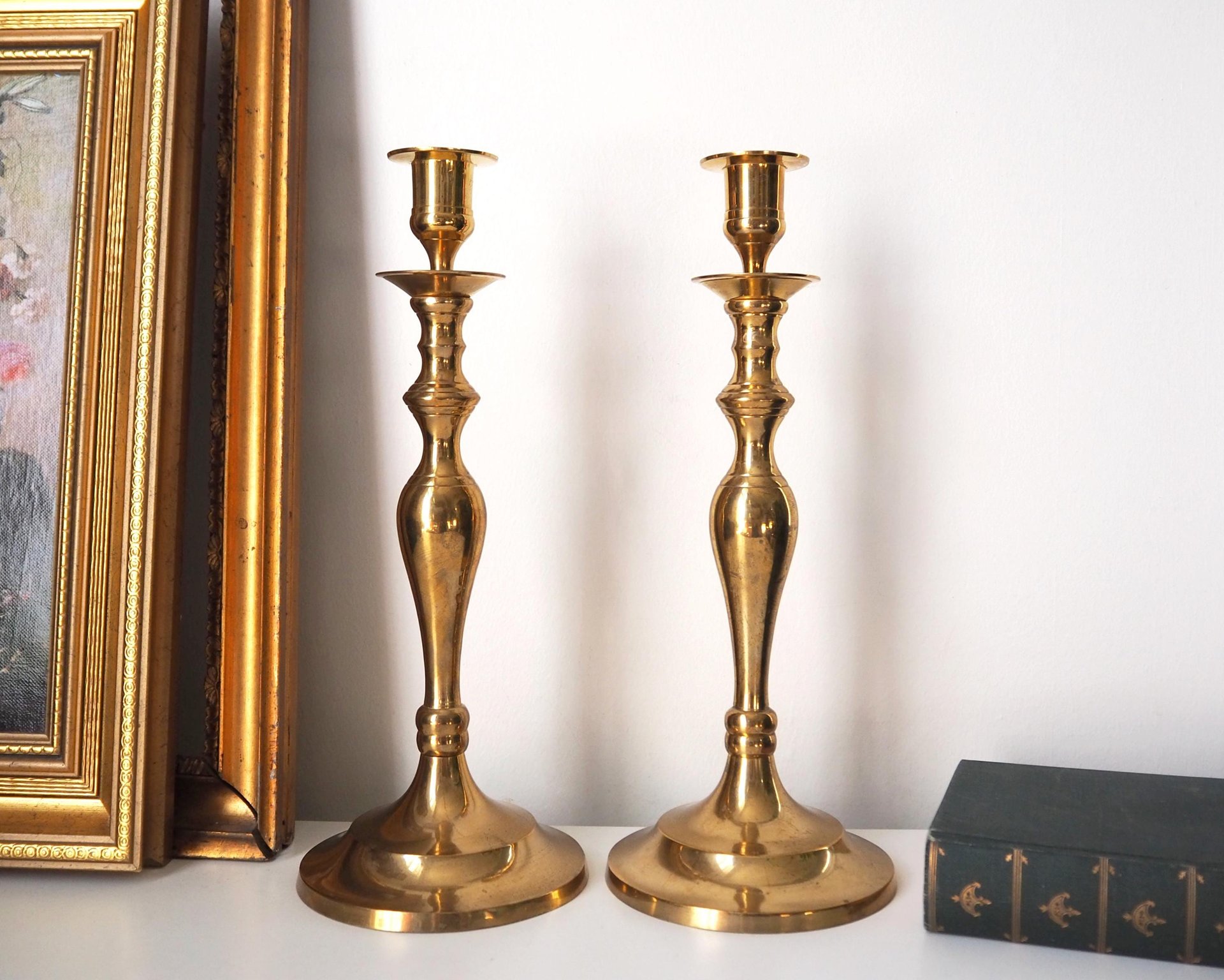 Vintage brass candlestick holders | Matching vintage candlestick holders | Brass candlestick holders | Tall brass candlestick holders