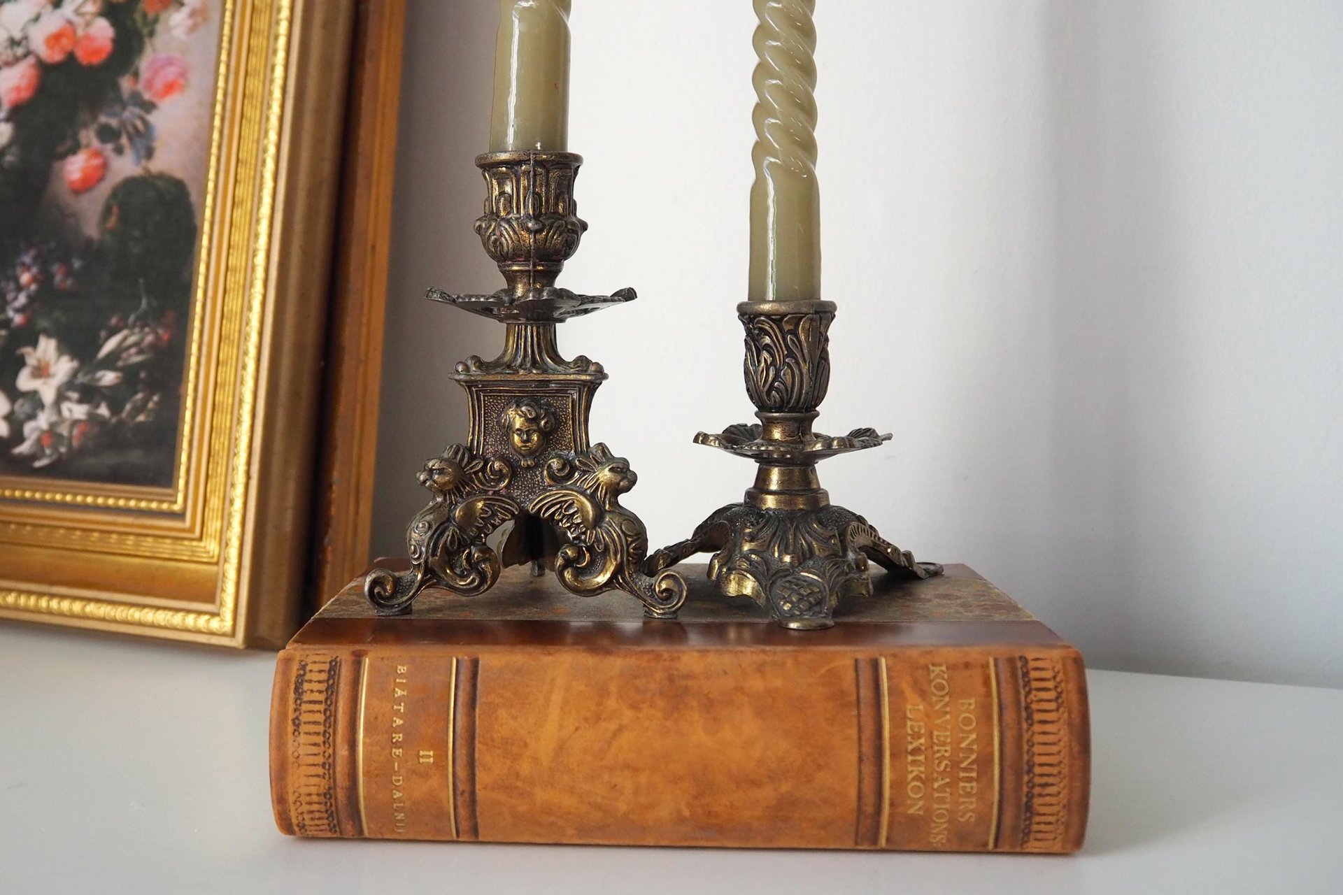 Set of two vintage candlestick holders | Italian candlestick holders | Ornate candlestick holders | Made in Italy