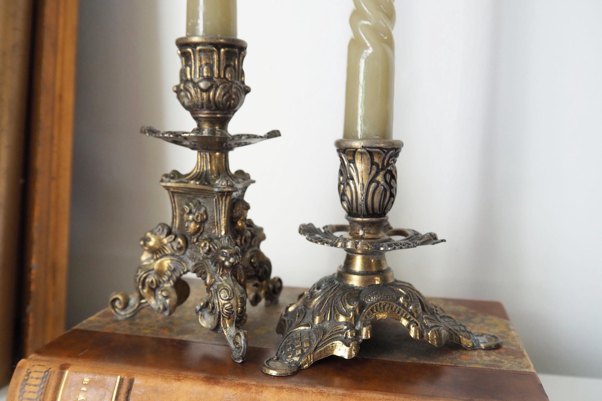 Set of two vintage candlestick holders | Italian candlestick holders | Ornate candlestick holders | Made in Italy