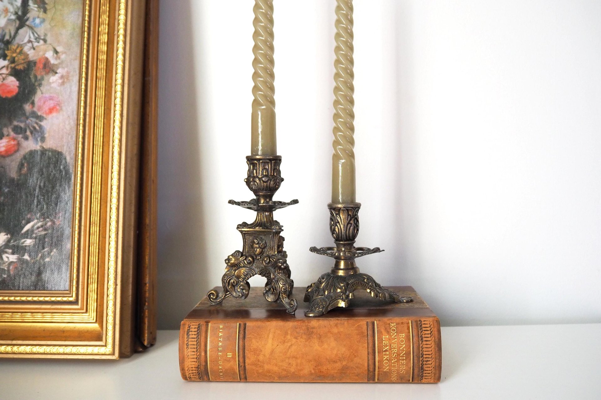 Set of two vintage candlestick holders | Italian candlestick holders | Ornate candlestick holders | Made in Italy