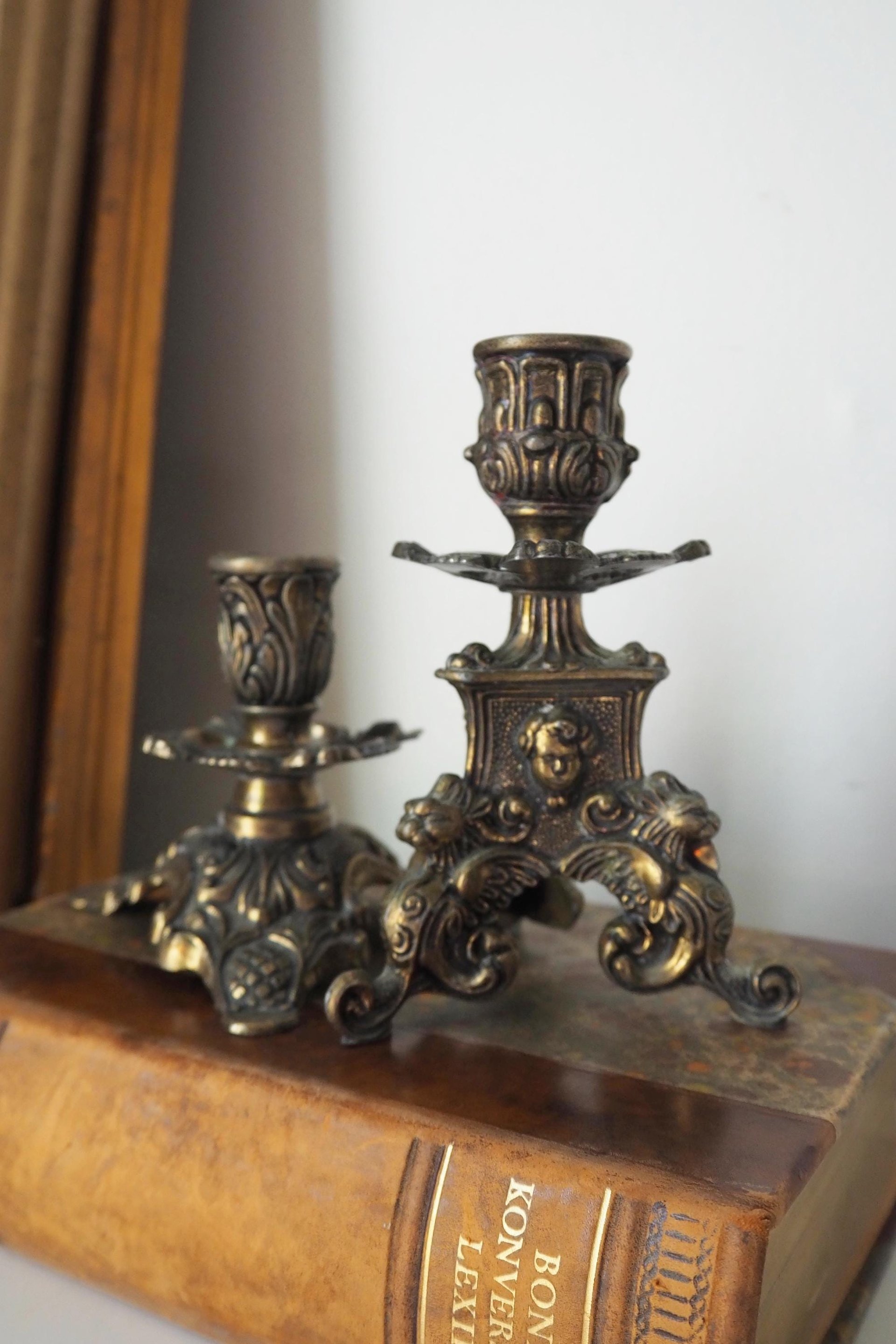 Set of two vintage candlestick holders | Italian candlestick holders | Ornate candlestick holders | Made in Italy