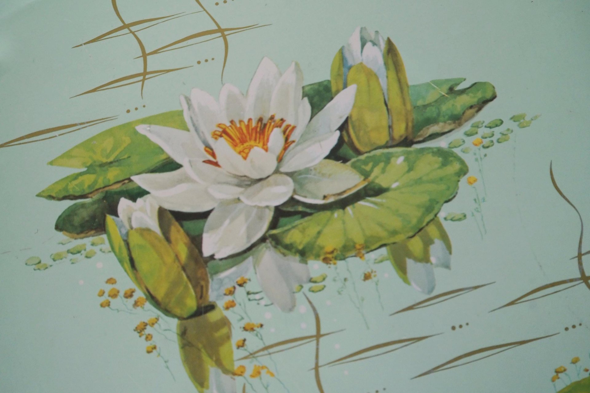 Vintage floral serving tray | Water lily tin tray | Large vintage tray | Retro tray | Made in England | Floral serving tray