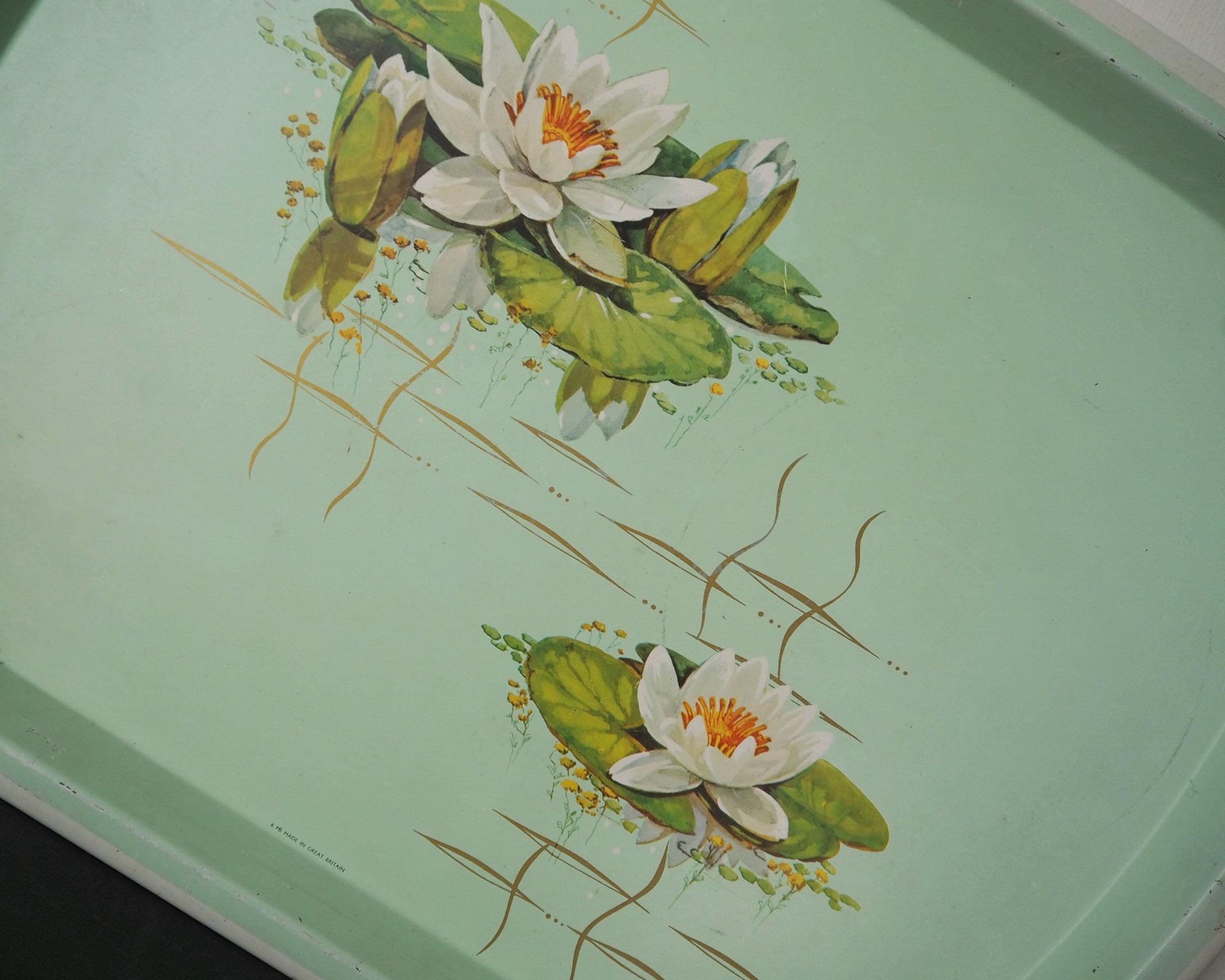 Vintage floral serving tray | Water lily tin tray | Large vintage tray | Retro tray | Made in England | Floral serving tray