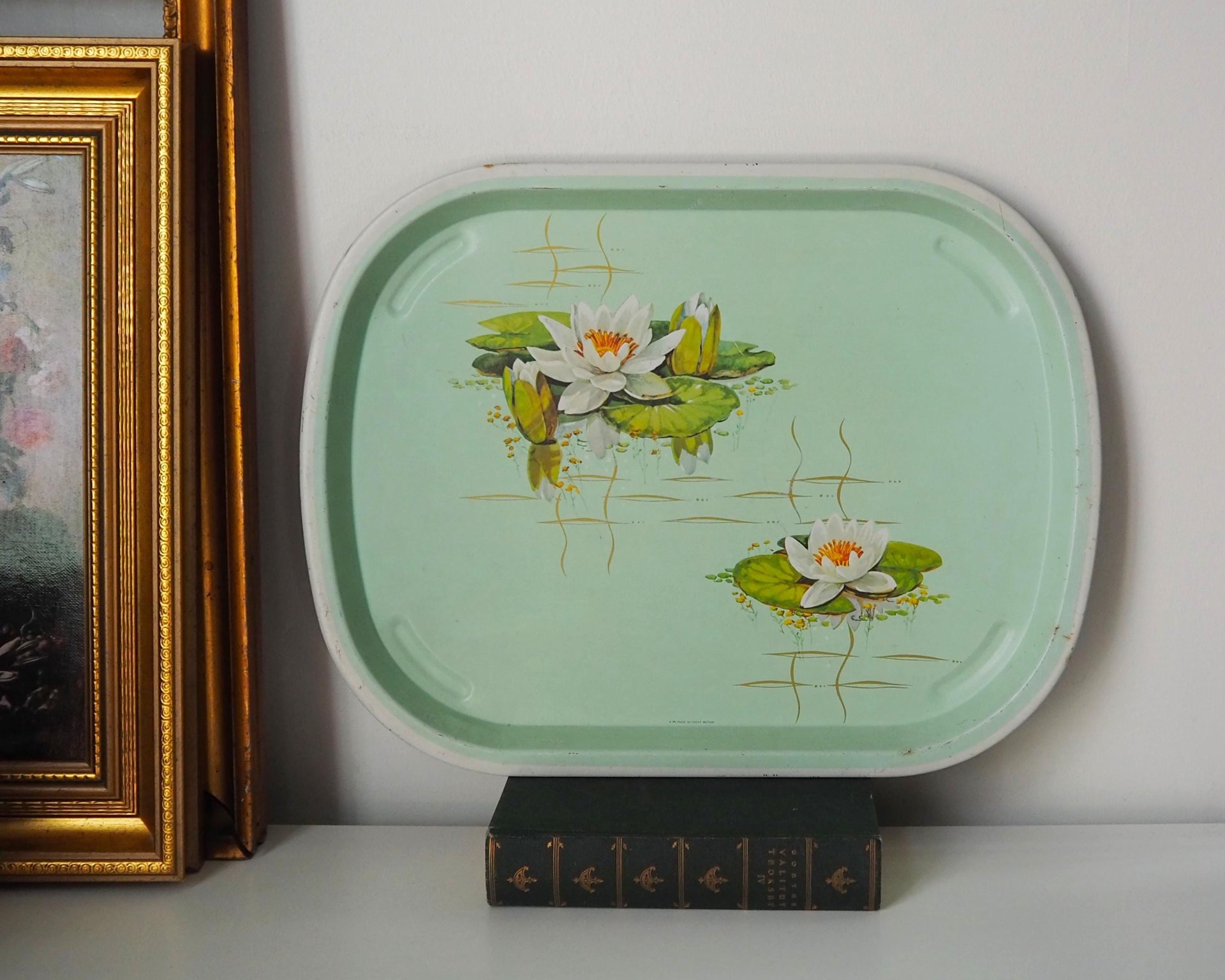 Vintage floral serving tray | Water lily tin tray | Large vintage tray | Retro tray | Made in England | Floral serving tray
