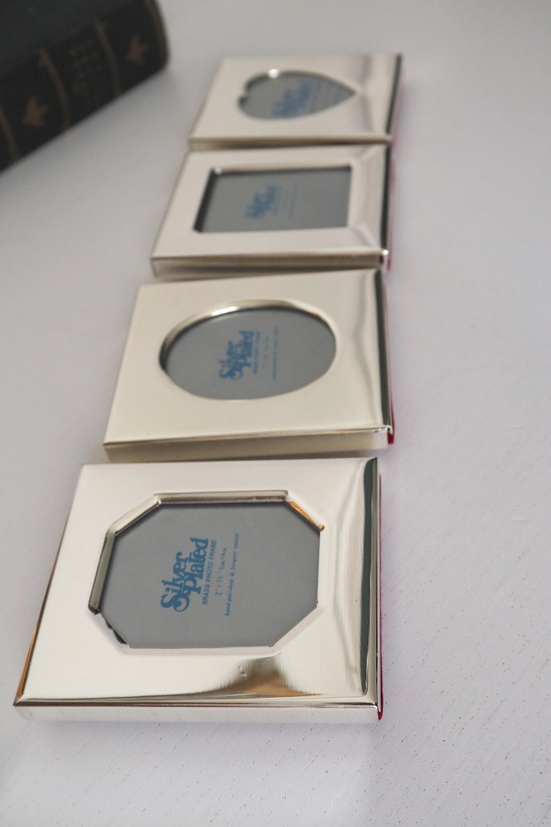 Vintage picture frames | Set of four silver plated frames | Silver plated picture frames | Tiny vintage picture frames