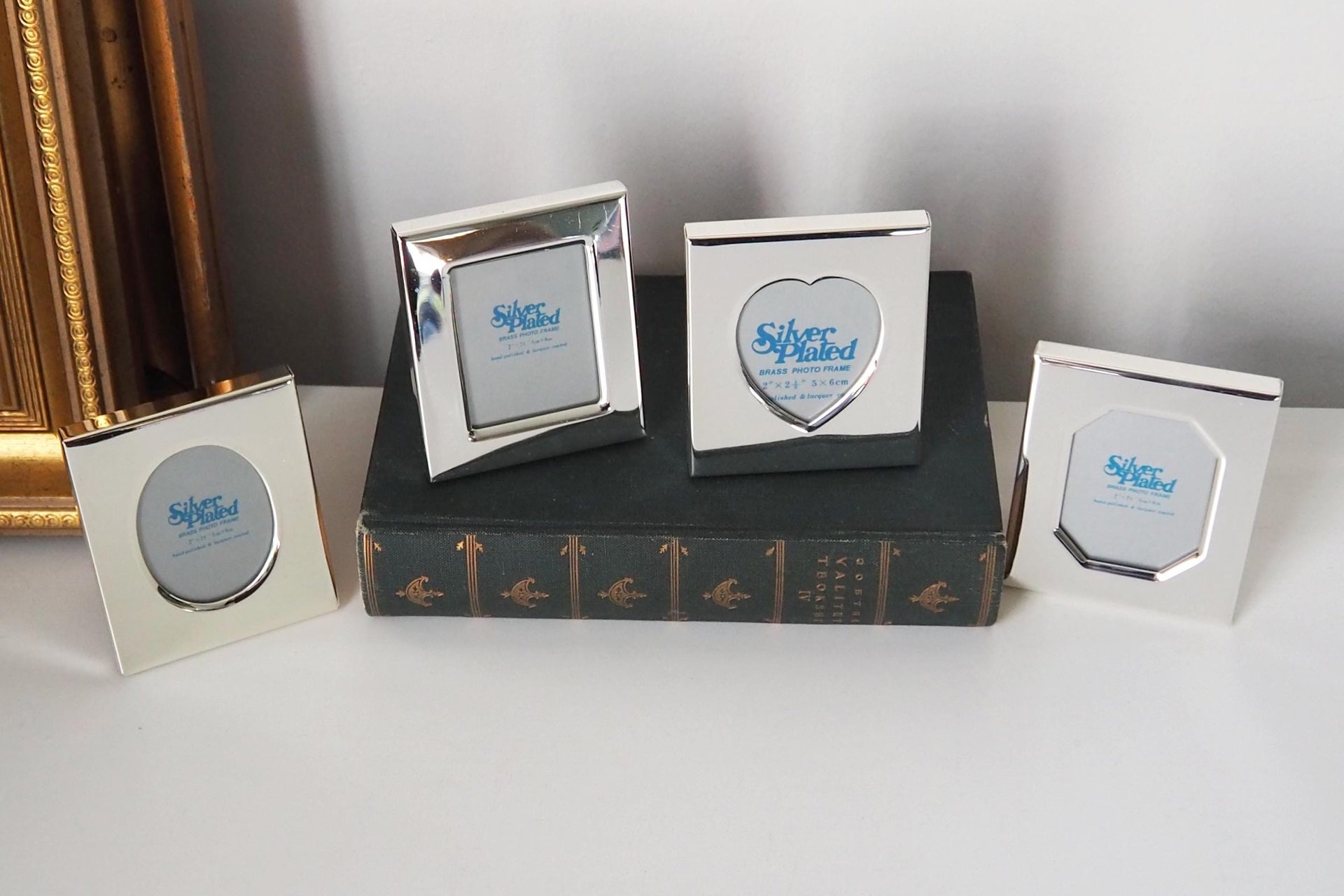 Vintage picture frames | Set of four silver plated frames | Silver plated picture frames | Tiny vintage picture frames