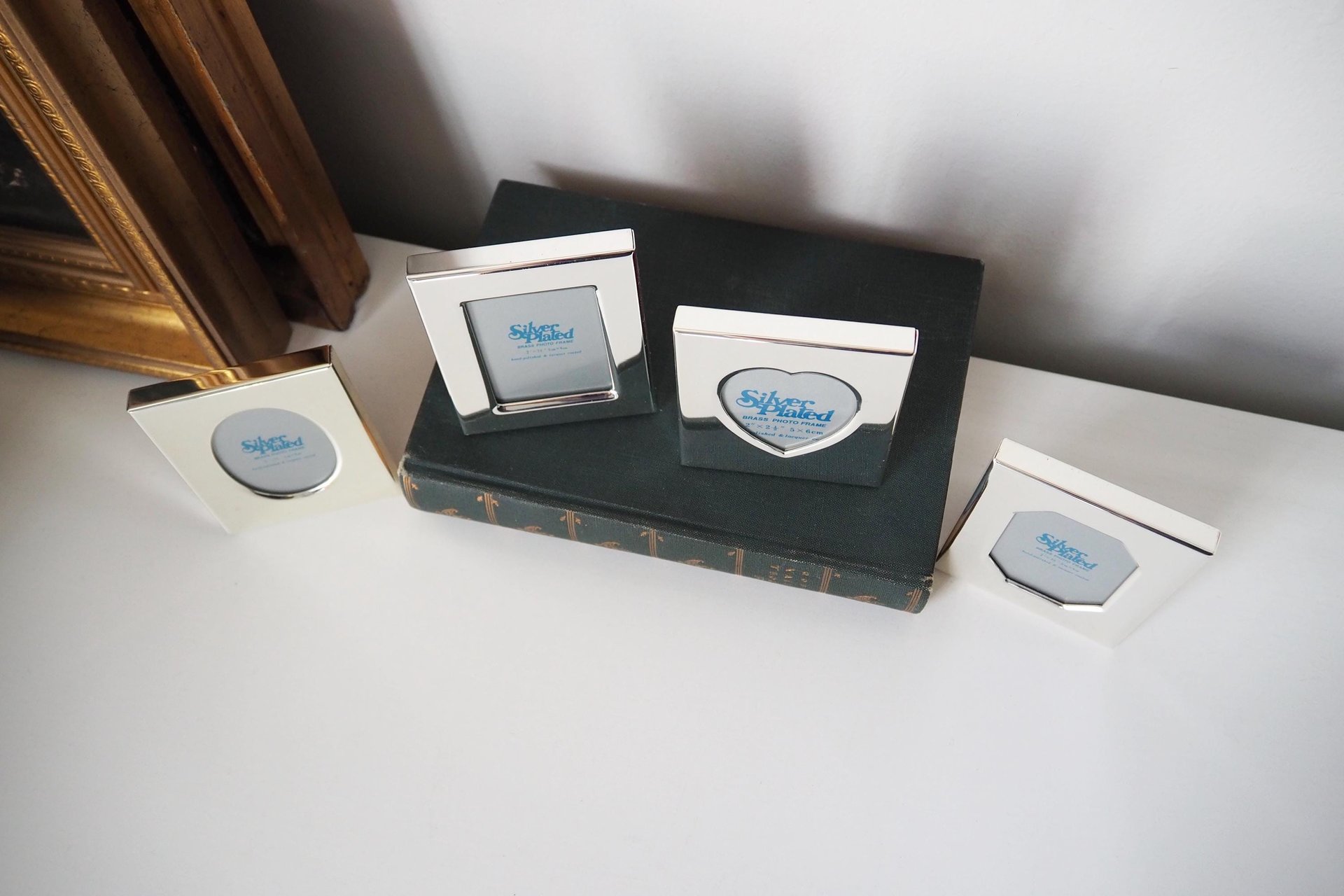 Vintage picture frames | Set of four silver plated frames | Silver plated picture frames | Tiny vintage picture frames