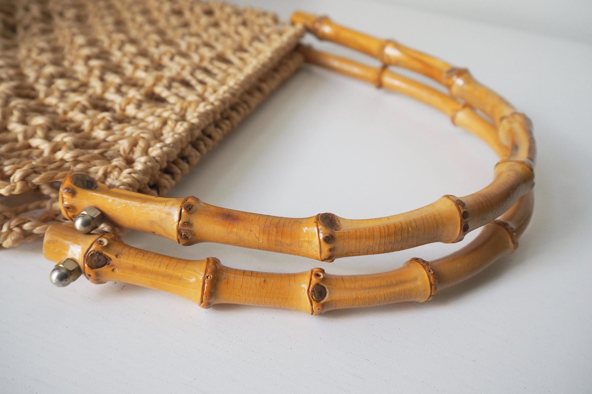 Vintage macrame bag | Bamboo and jute bag | Vintage bag with bamboo handles | Boho vintage bag | Macrame bag with bamboo handles