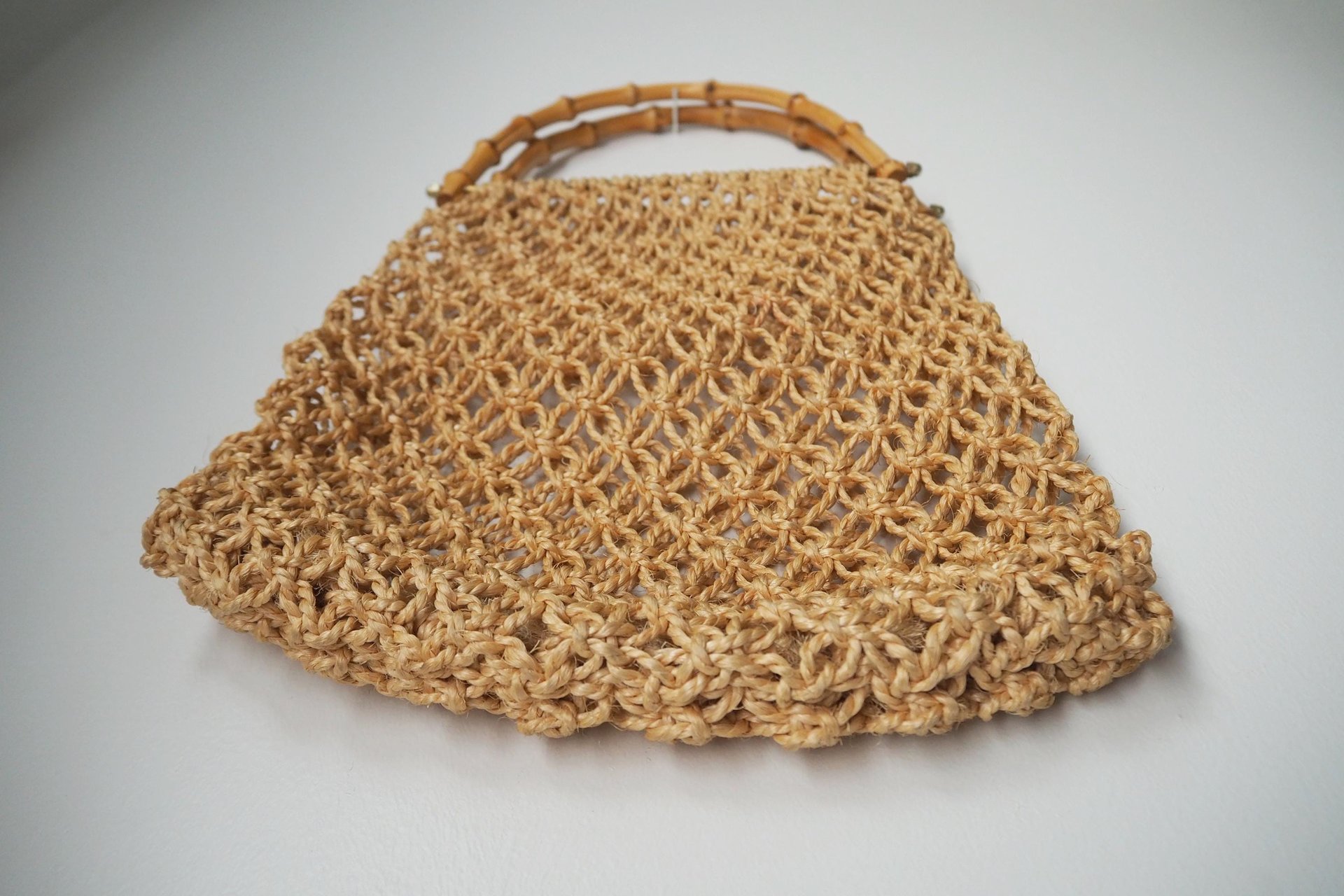 Vintage macrame bag | Bamboo and jute bag | Vintage bag with bamboo handles | Boho vintage bag | Macrame bag with bamboo handles