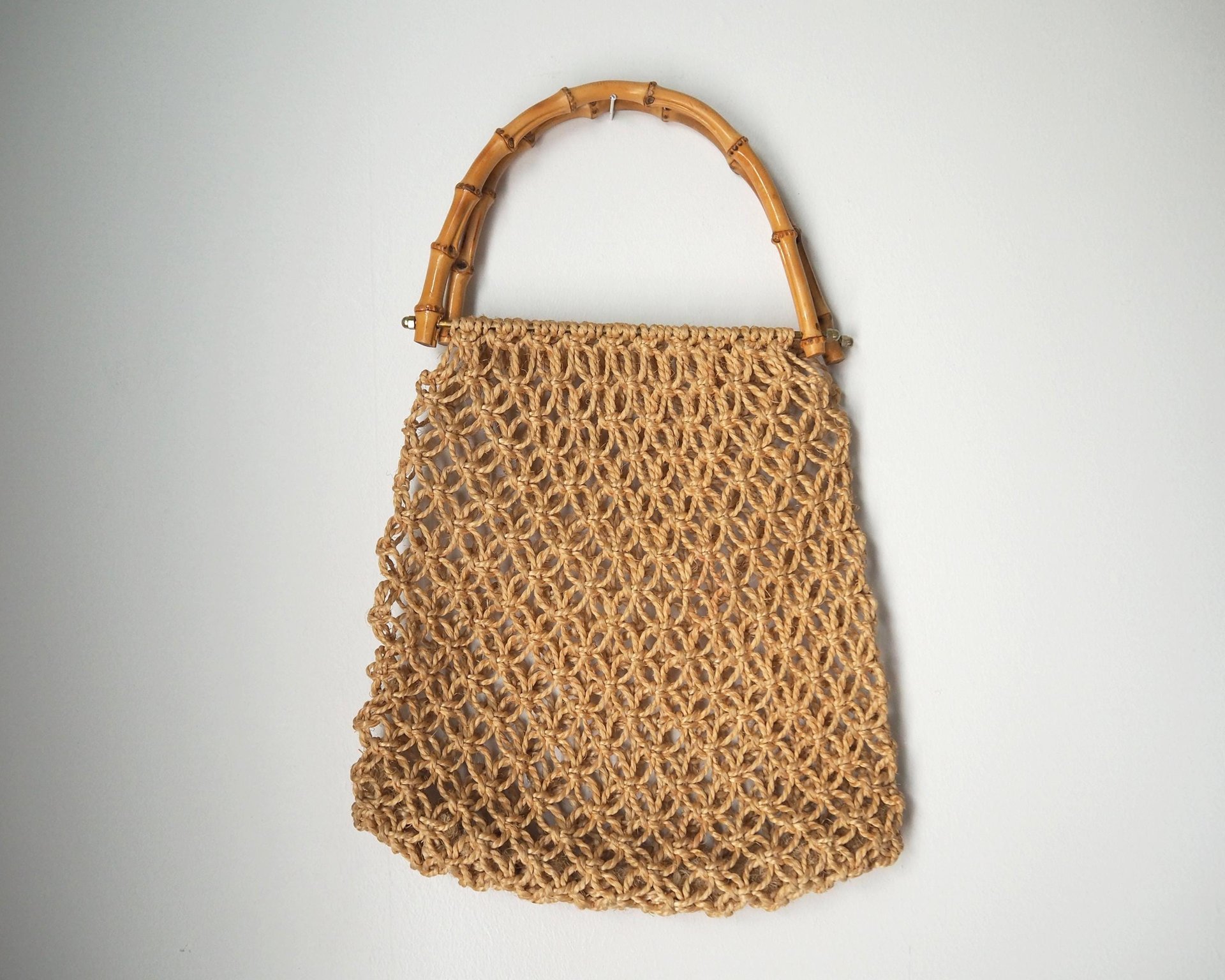 Vintage macrame bag | Bamboo and jute bag | Vintage bag with bamboo handles | Boho vintage bag | Macrame bag with bamboo handles