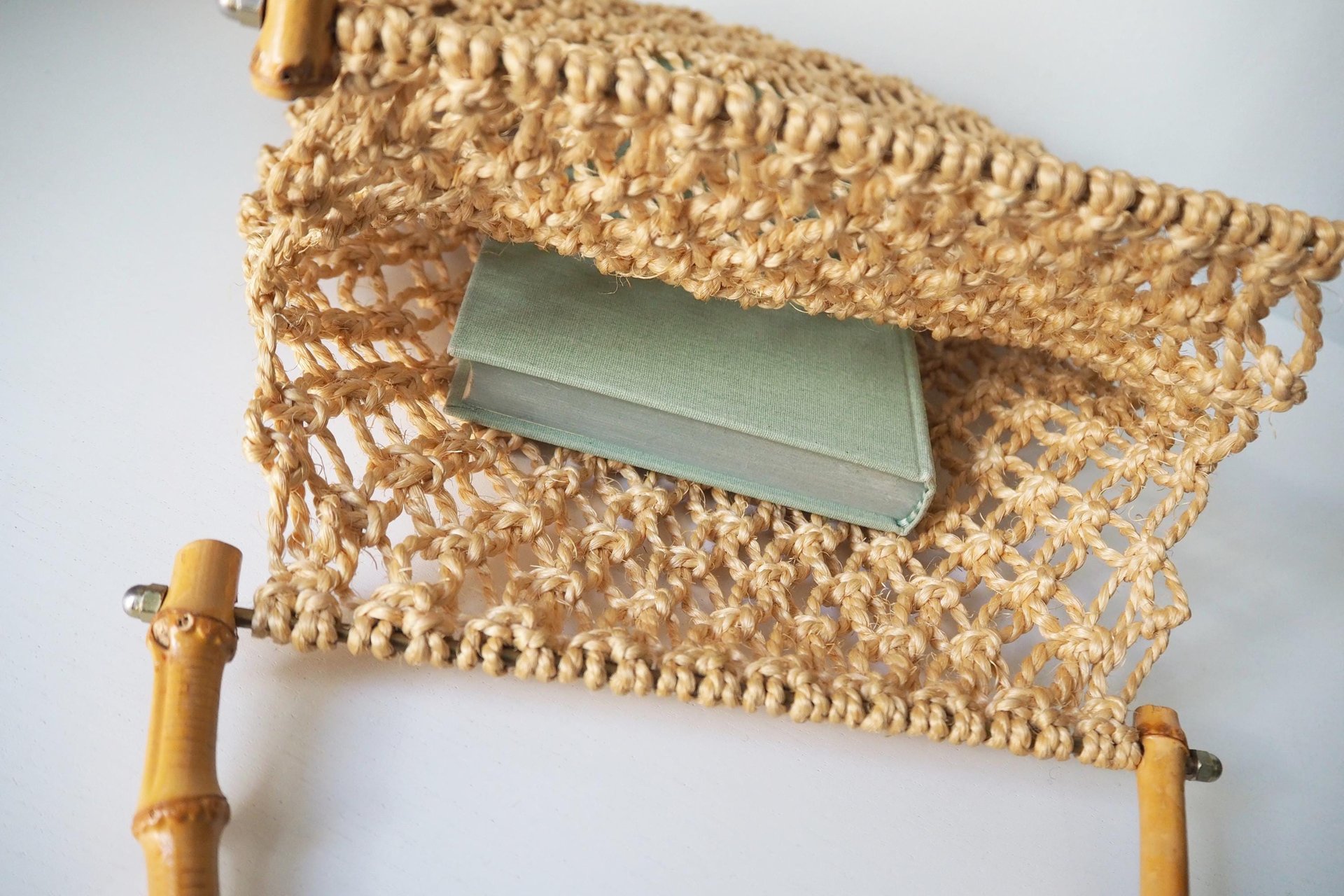 Vintage macrame bag | Bamboo and jute bag | Vintage bag with bamboo handles | Boho vintage bag | Macrame bag with bamboo handles