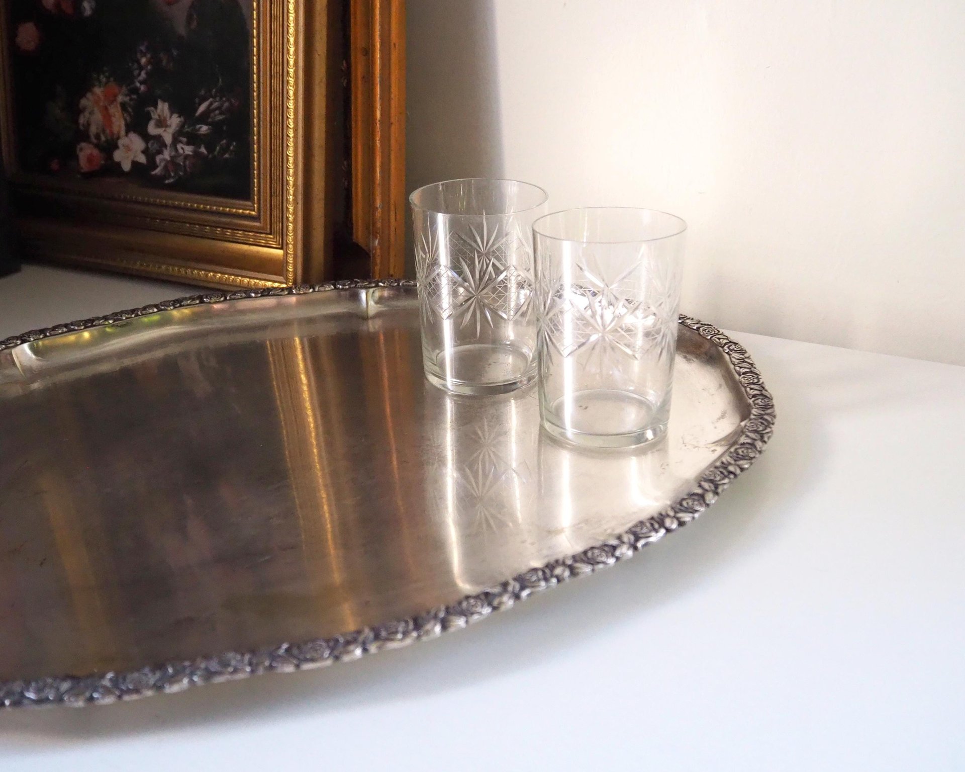 Vintage alpacca silver tray | Oval vintage tray | Large vintage serving tray | Alpacca silver serving platter | Oval silver tray
