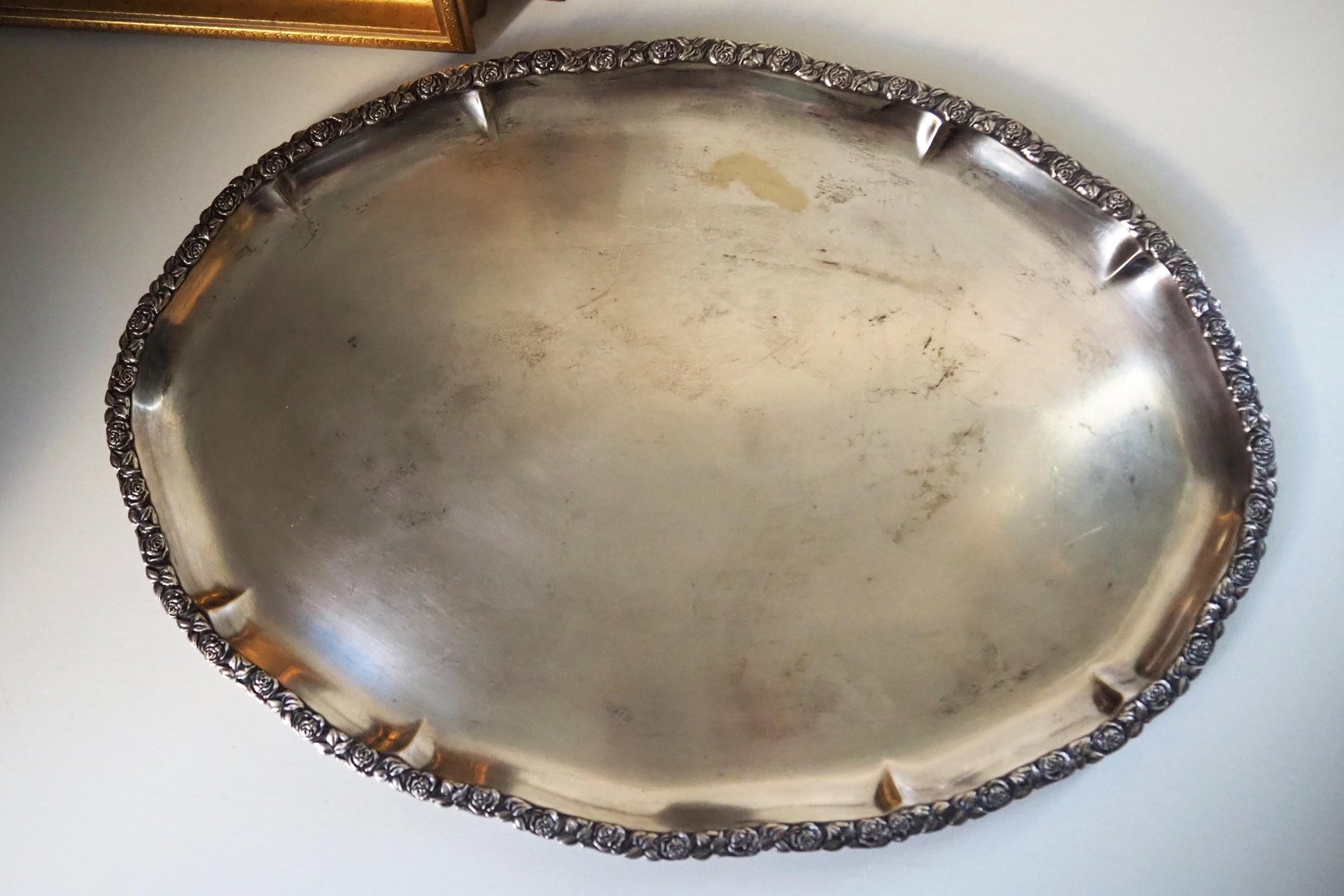 Vintage alpacca silver tray | Oval vintage tray | Large vintage serving tray | Alpacca silver serving platter | Oval silver tray